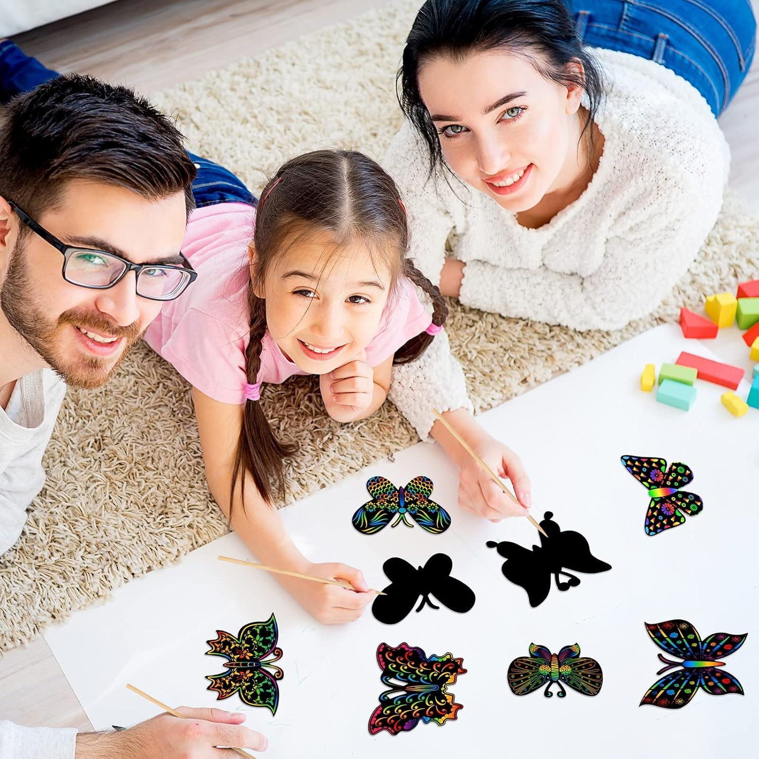 24Pcs Butterfly Scratch Cards for Kids, Rainbow Engraving Painting Scratch Board Crafts Art Card, Butterfly Party Favors for DIY Crafts Home Decoration Project Birthday Gift(6 Styles) image number 4