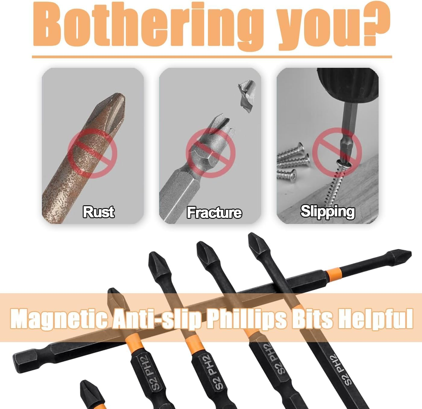 6 Pcs Impact Hex Head Wrench Drill Bit Set, S2 Steel Hex Bits Set H2-H6 1/4 Inch Head Hardness Anti-Slip Screwdriver Quick Release Shank Screwdriver Bits Set, for Power Screwdriver Impact Drill