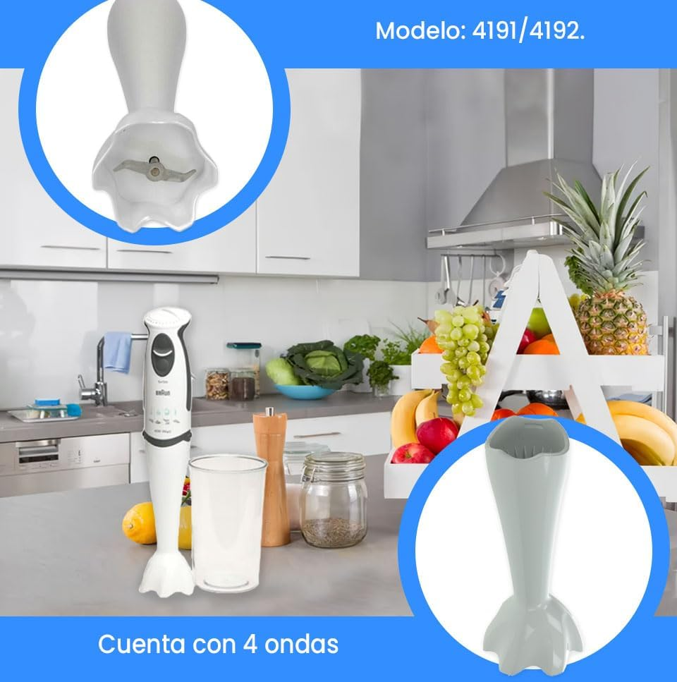 Replacement Blender for Braun Model 4191/4192 4 Shaft Reference 67050130 Compatible with Multiquick 5, Minipimer 5, Multiquick 7, White image number 3
