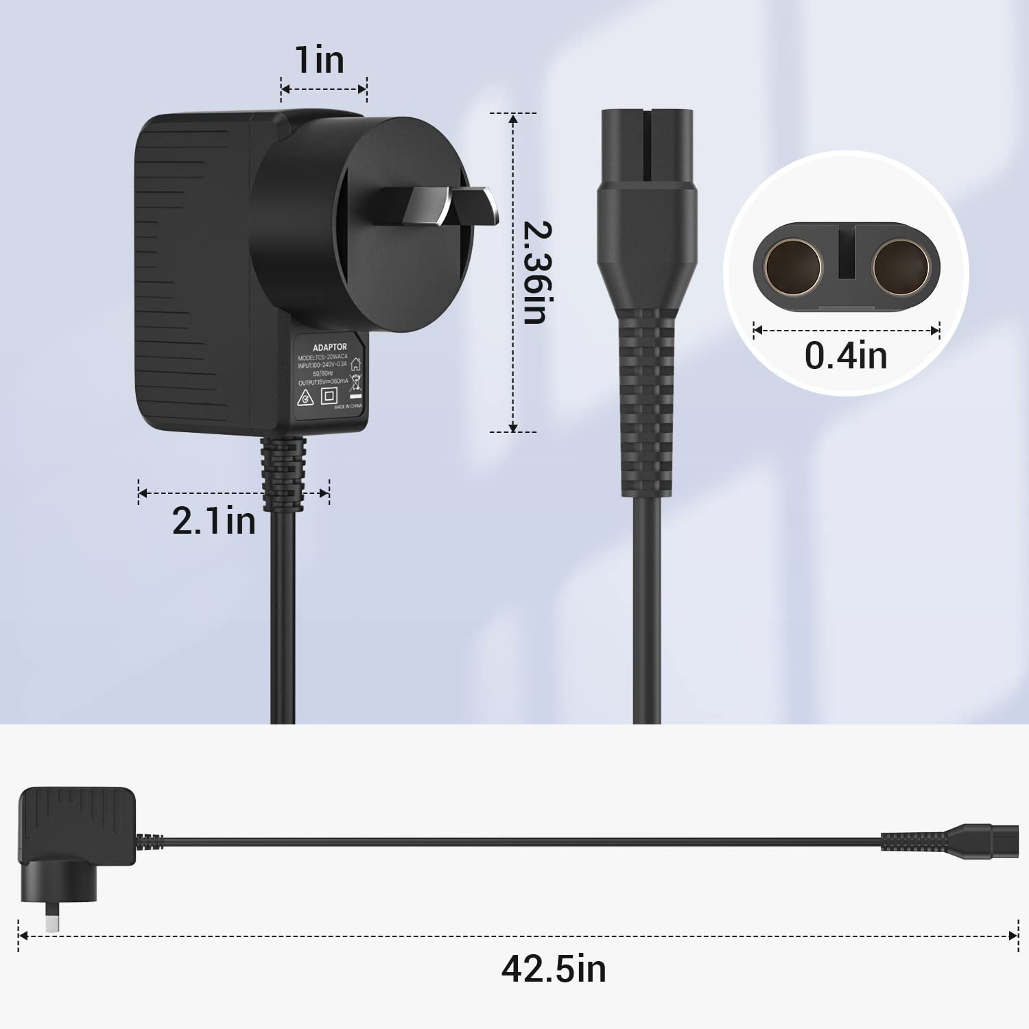 Electric Shaver 4.3V Adapter Power-Supply Cord for Philips A00390 and for Philips Norelco Oneblade Charger QP2520 Compatible with QP2520/90, QP2520/70, QP2520/72 image number 5