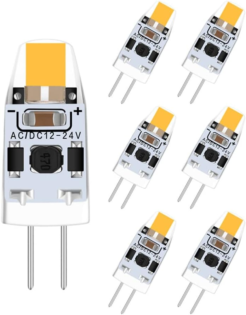Tkhetiana G4 LED Bulb 2 W, 12-24 V AC/DC G4 Light Bulb, Warm White 3000 K LED Bulb, 12 V Bulbs Replacement 10 W -18 W G4 Halogen Bulb, Pack of 6