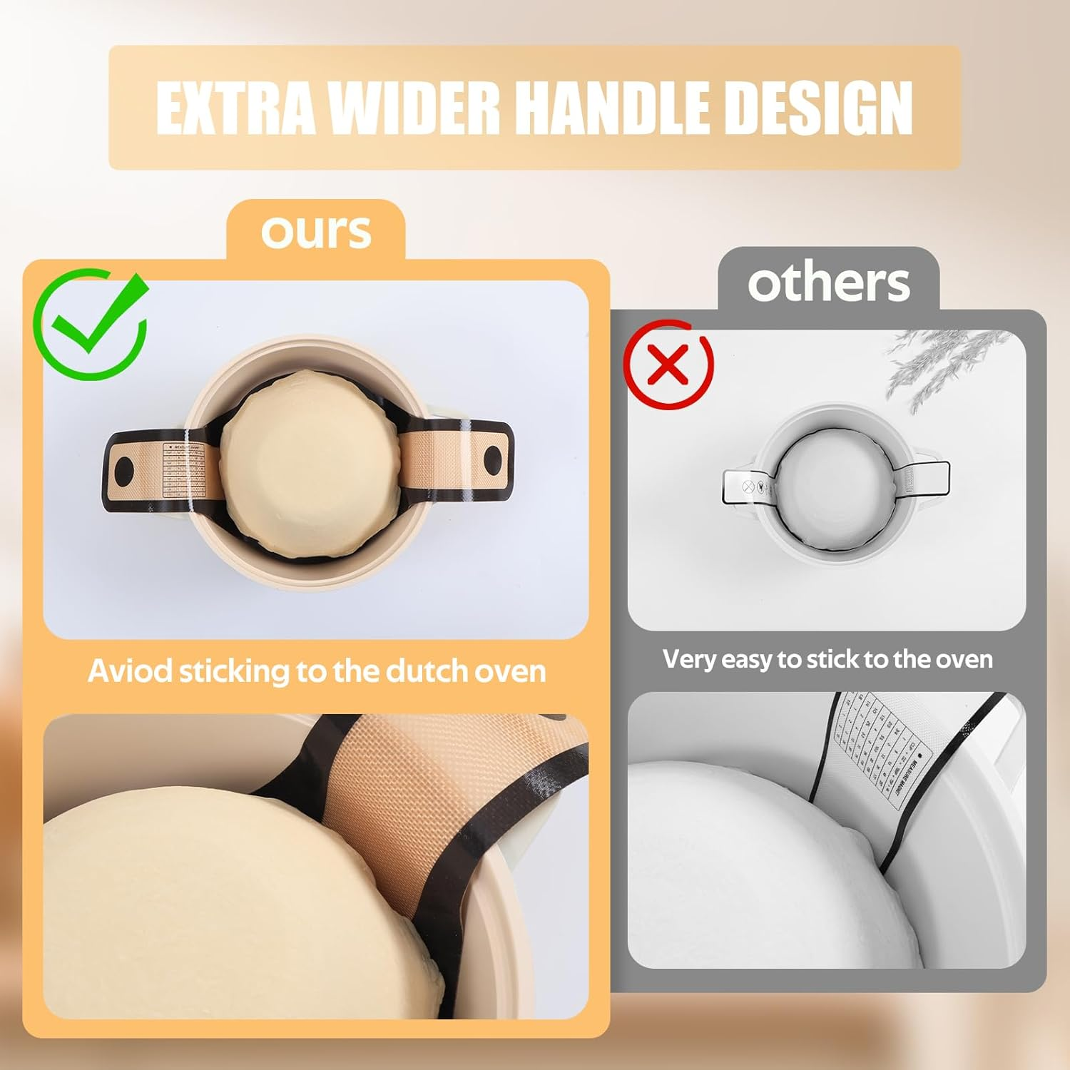 Folksy Super Kitchen 2 Pcs Extra Wider Silicone Bread Sling for Dutch Oven,Non-Stick Silicone Bread Baking Mat for Sourdough,Silicon Dough Lifter Liner with Longer Handles(22.6 * 8.3 Dark Gray,Black)&hellip; - Brown,Grey image number 7