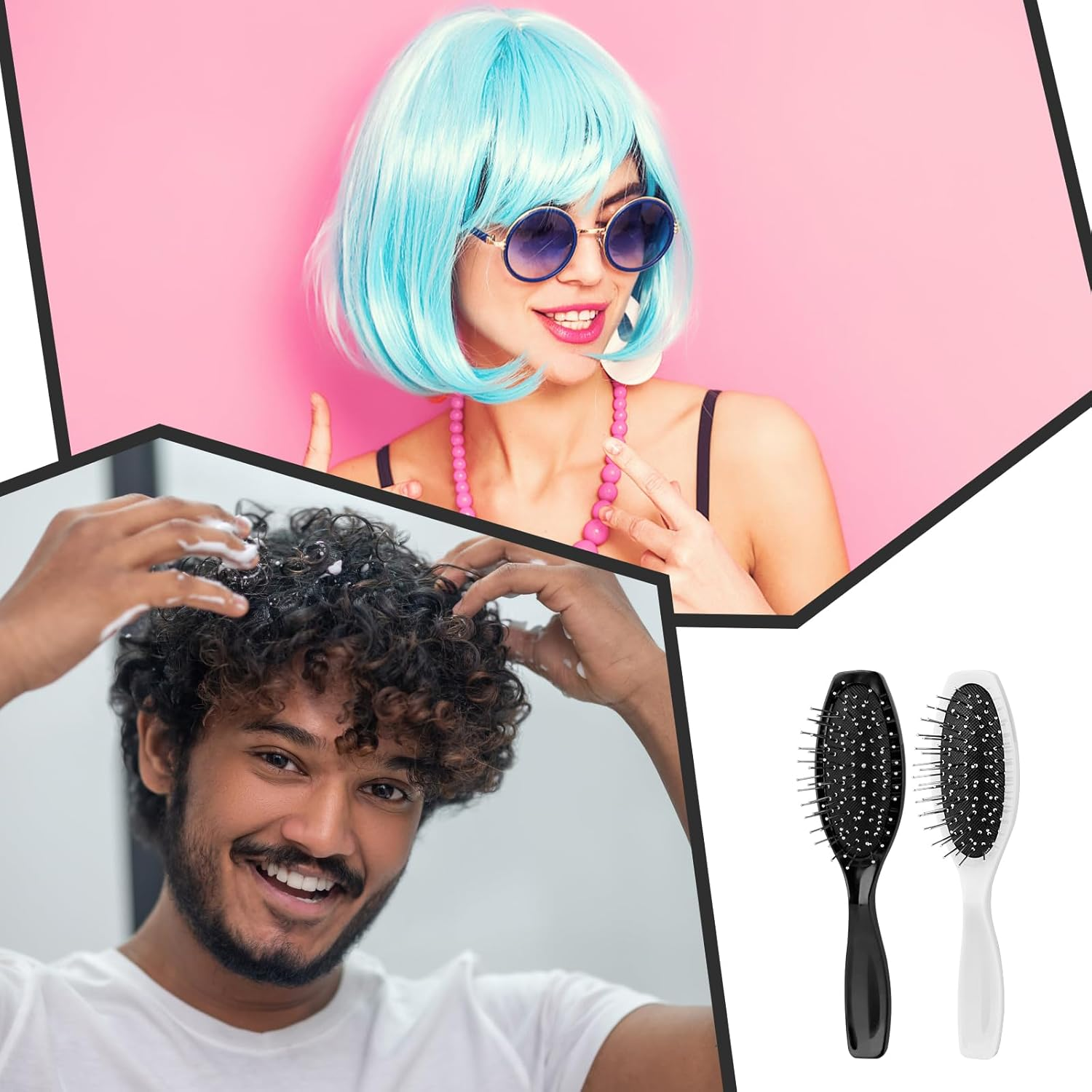 Wig Brush for Synthetic Wigs, Pack of 2 Metal Wire Wig Brush for Real Hair, Stainless Steel Hair Extension Brush Comb 6.3 Inches for Detangling, Hairdresser, Doll, Beginner, Easy Travel