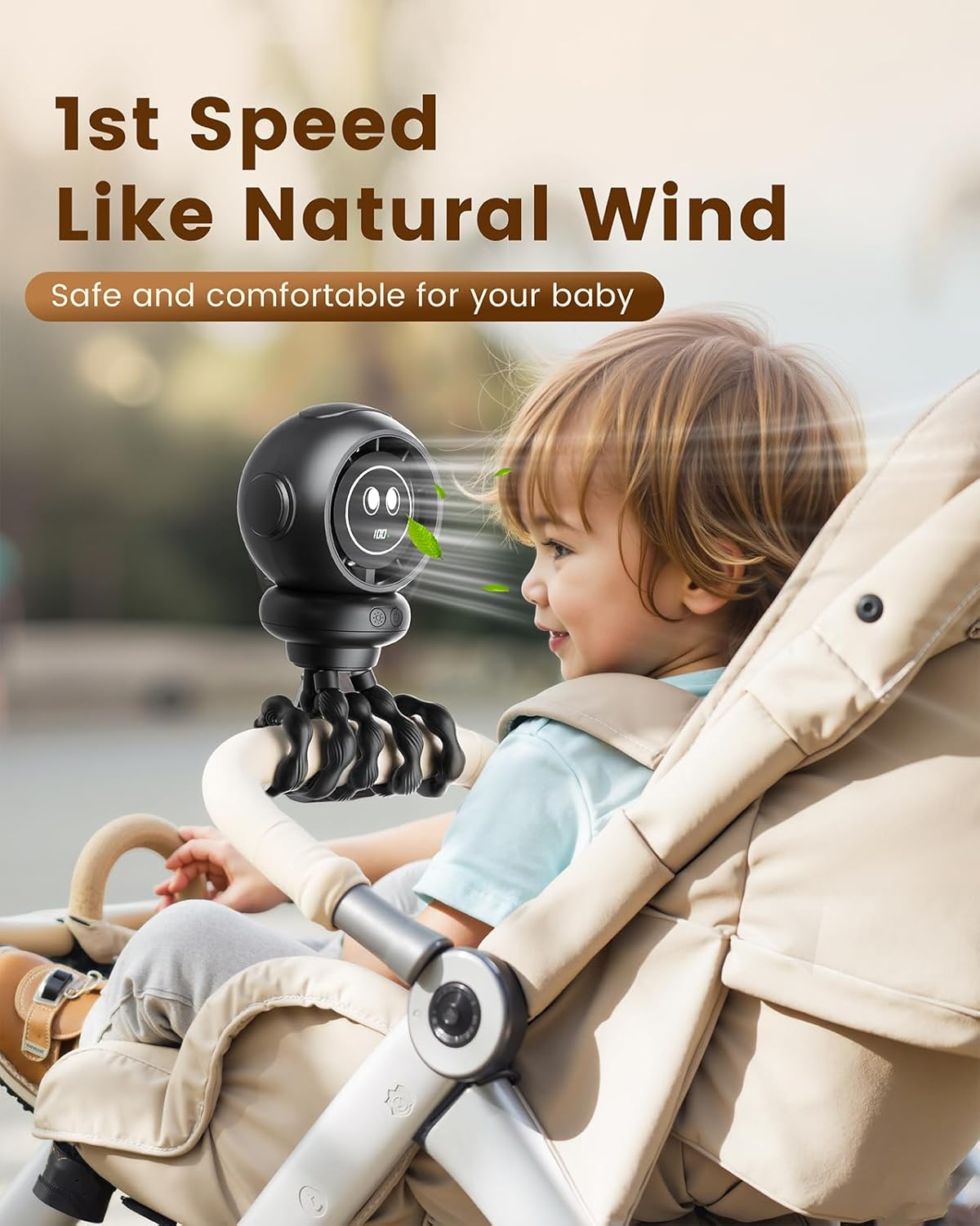 Pram Fan - 4 Speeds Portable Stroller Fans, USB Rechargeable Mini Personal Fan with LED Display, 4000Mah Flexible Tripod Clip on Fan for Desk, Travel, Car Seat, Bike, Camping and Office image number 4