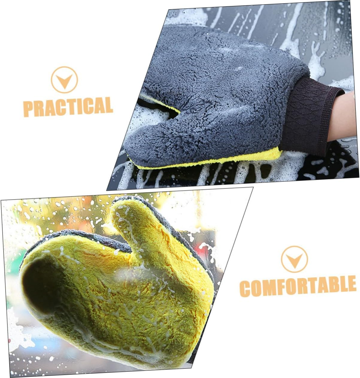 PRETYZOOM Car Wash Gloves 2Pcs Scratch-Free Coral Fleece Wash Mitts Waterproof Non-Slip Large Cleaning Gloves for Automotive Exterior Care image number 4
