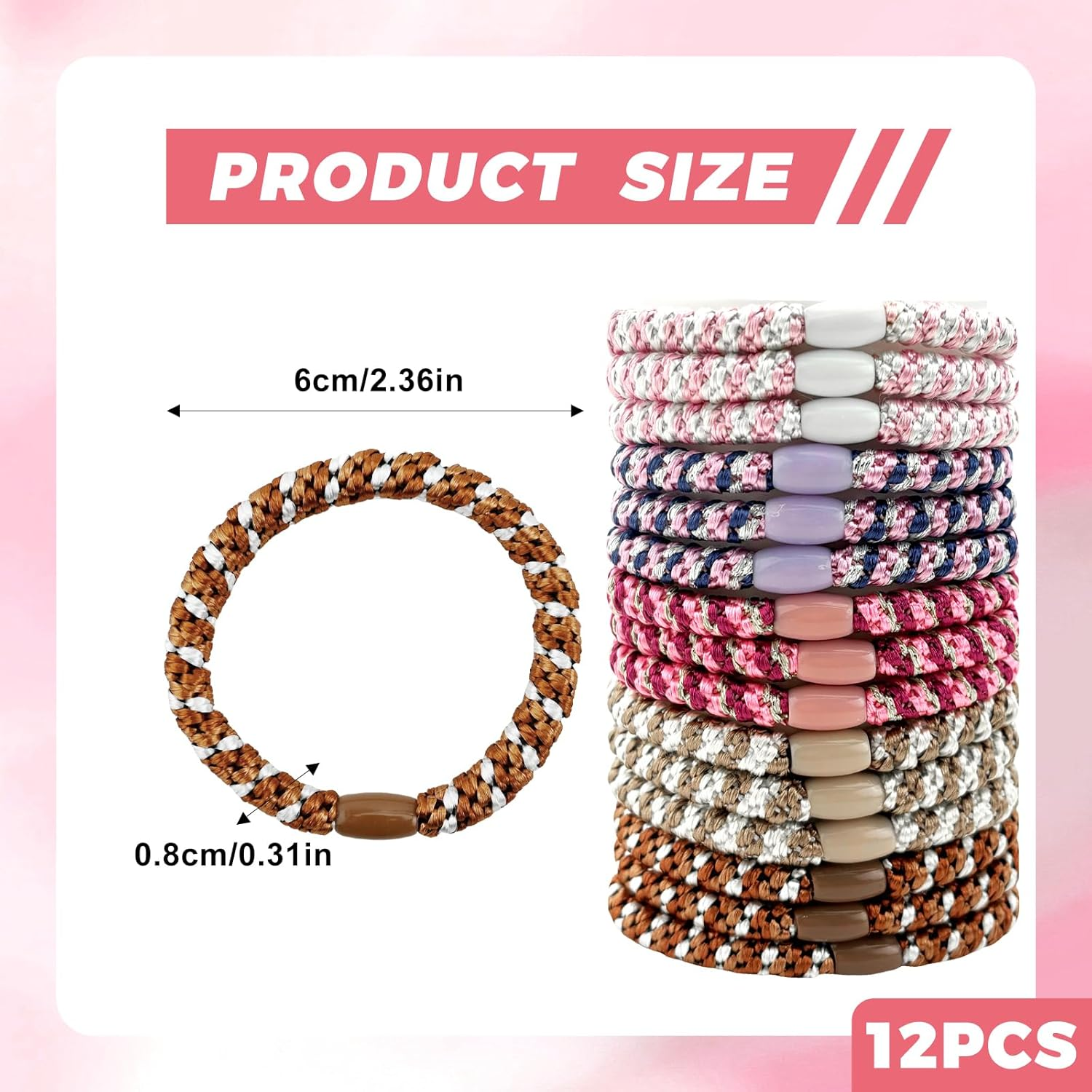 Pack of 15 Hair Bobbles Women'S Braided Elastic Hair Bands Soft Braid Bobbles for Girls Anti-Stress Hair Band Bracelet for Thick Hair Simple Hair Accessories for Everyday Sports and Yoga (Pink & Brown image number 5