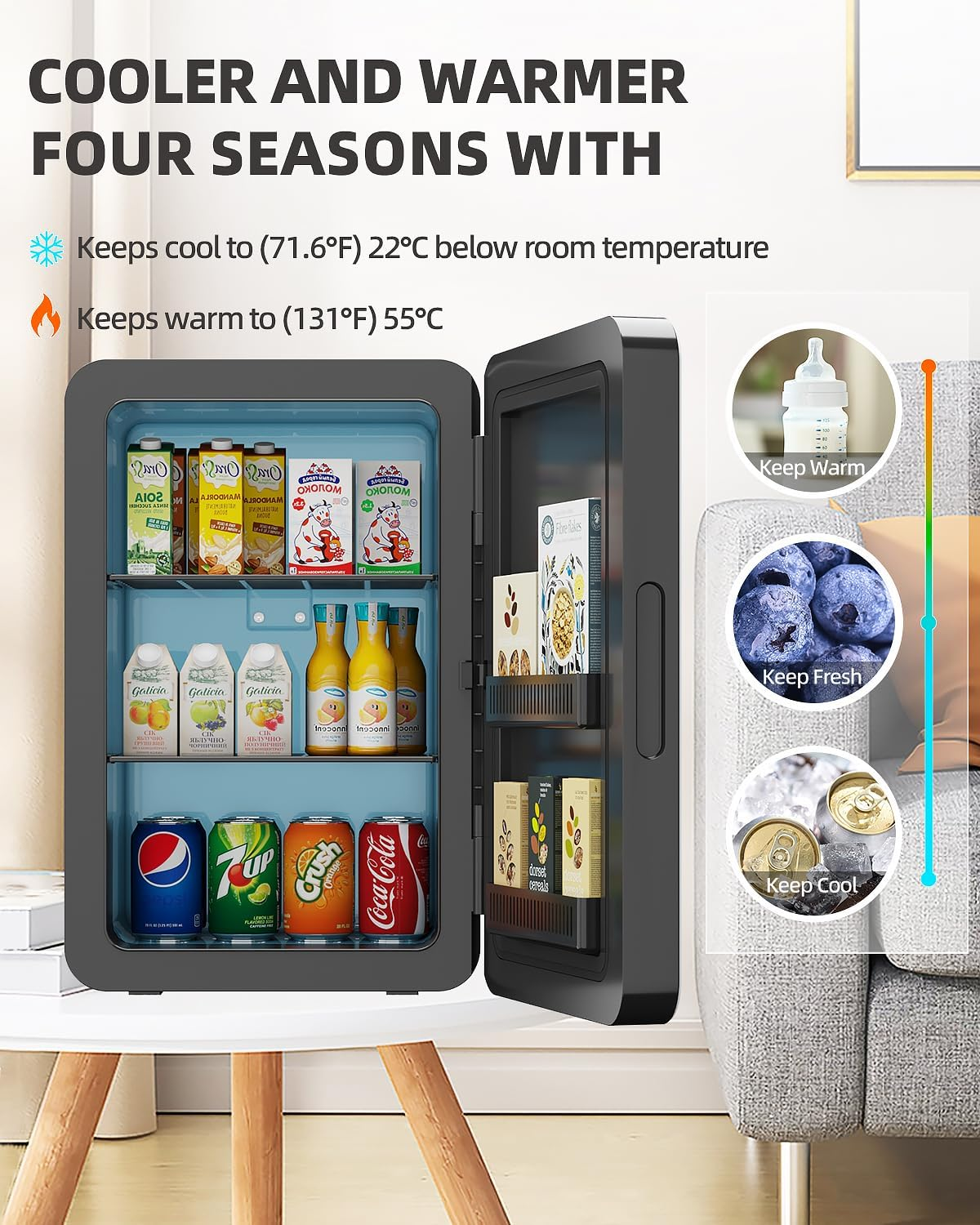 YOPOWER Mini Portable Compact Personal Fridge Cooler, 22 Liter Capacity, Includes Plugs for Home Outlet & 12V Car Charger, Black image number 2