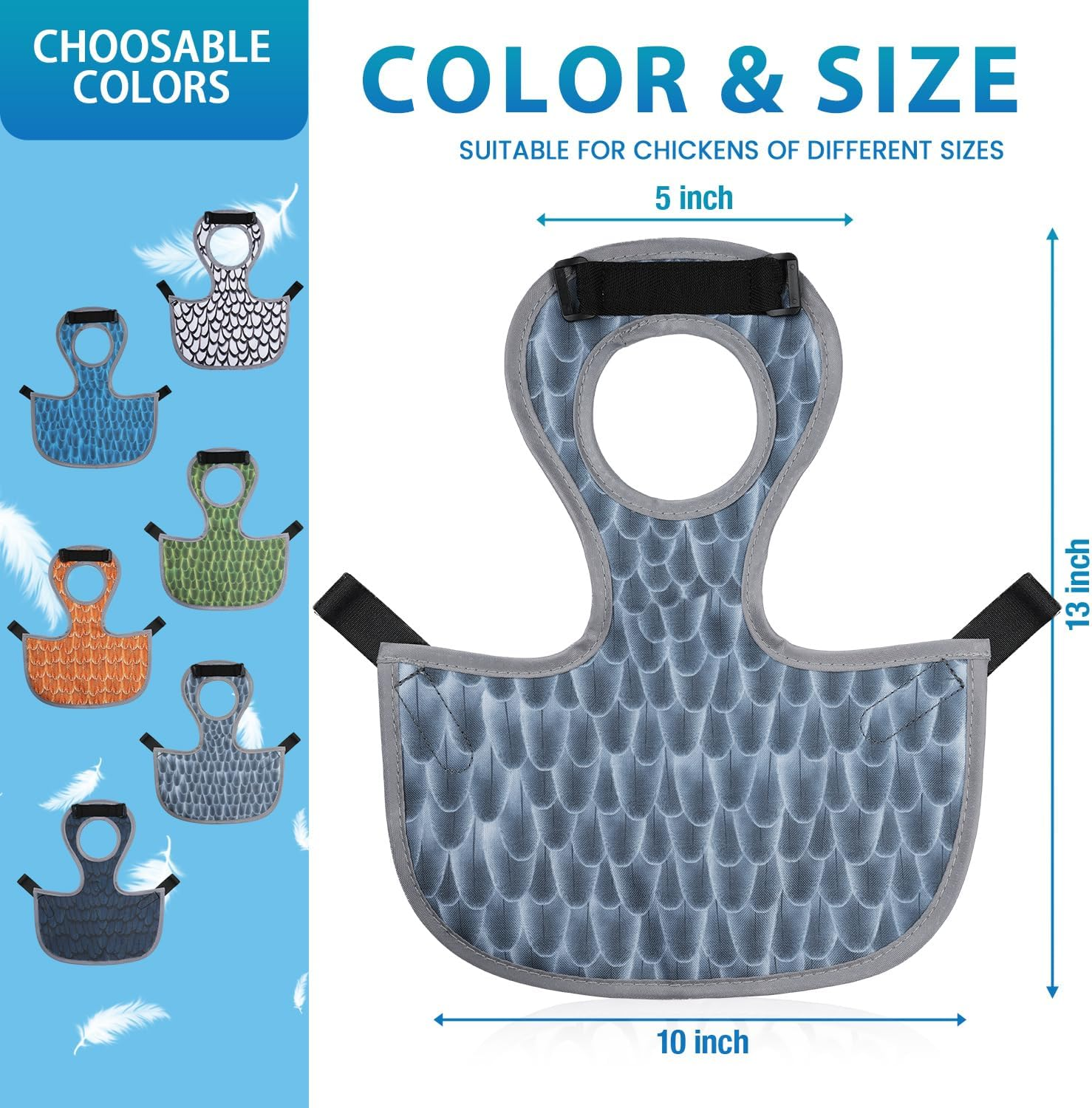 Chicken Saddles, Back Protector Apron with Adjustable Strap, Chicken Mating Saddle (Black, White, Grey, Yellow) image number 4