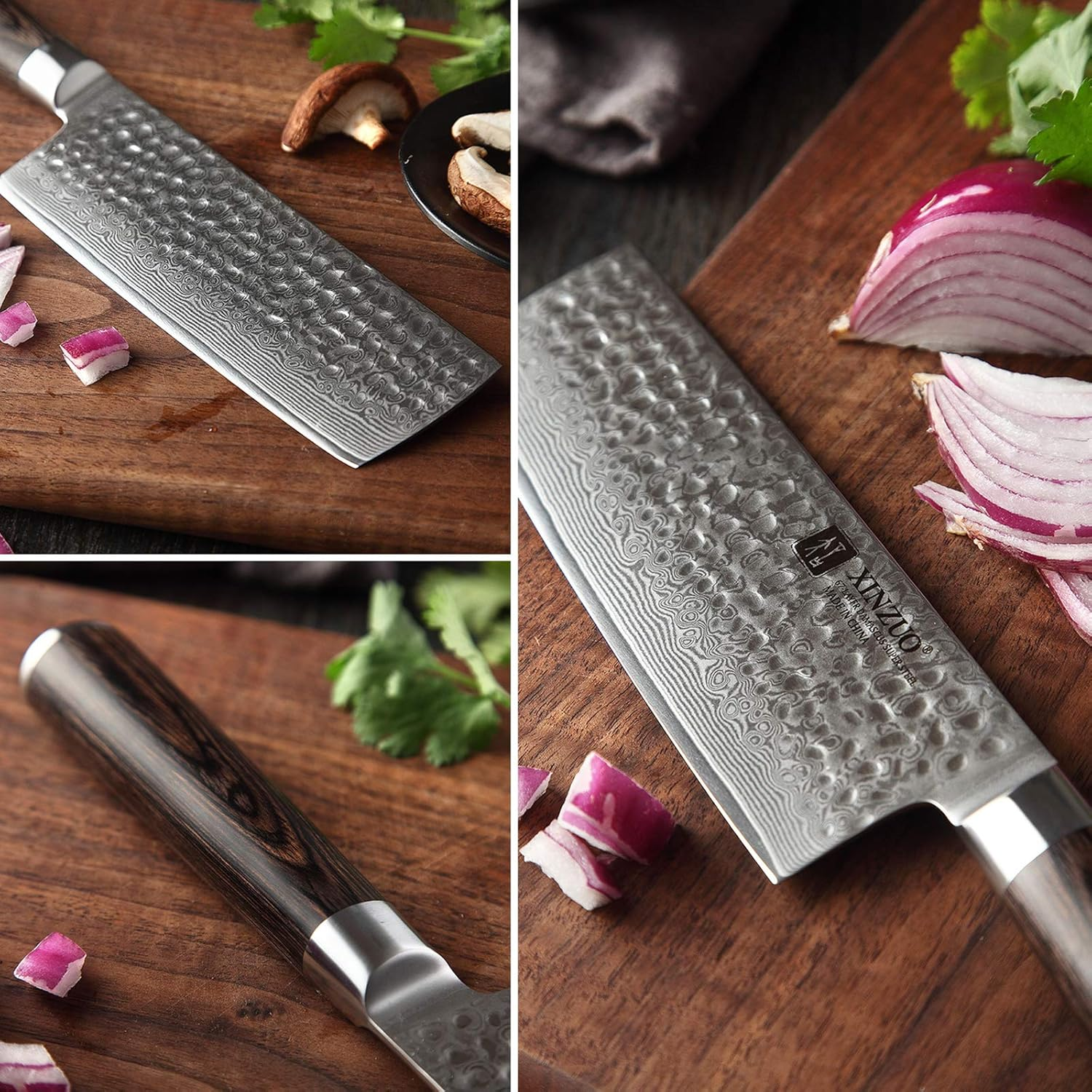 XINZUO Damascus Steel Nakiri Knife, 6.8 Inch Meat Vegetable Knife Asian Chef Knife Professional Kitchen Knife Sharp Cooking Knife, Ergonomic Pakkawood Handle -He Series image number 1