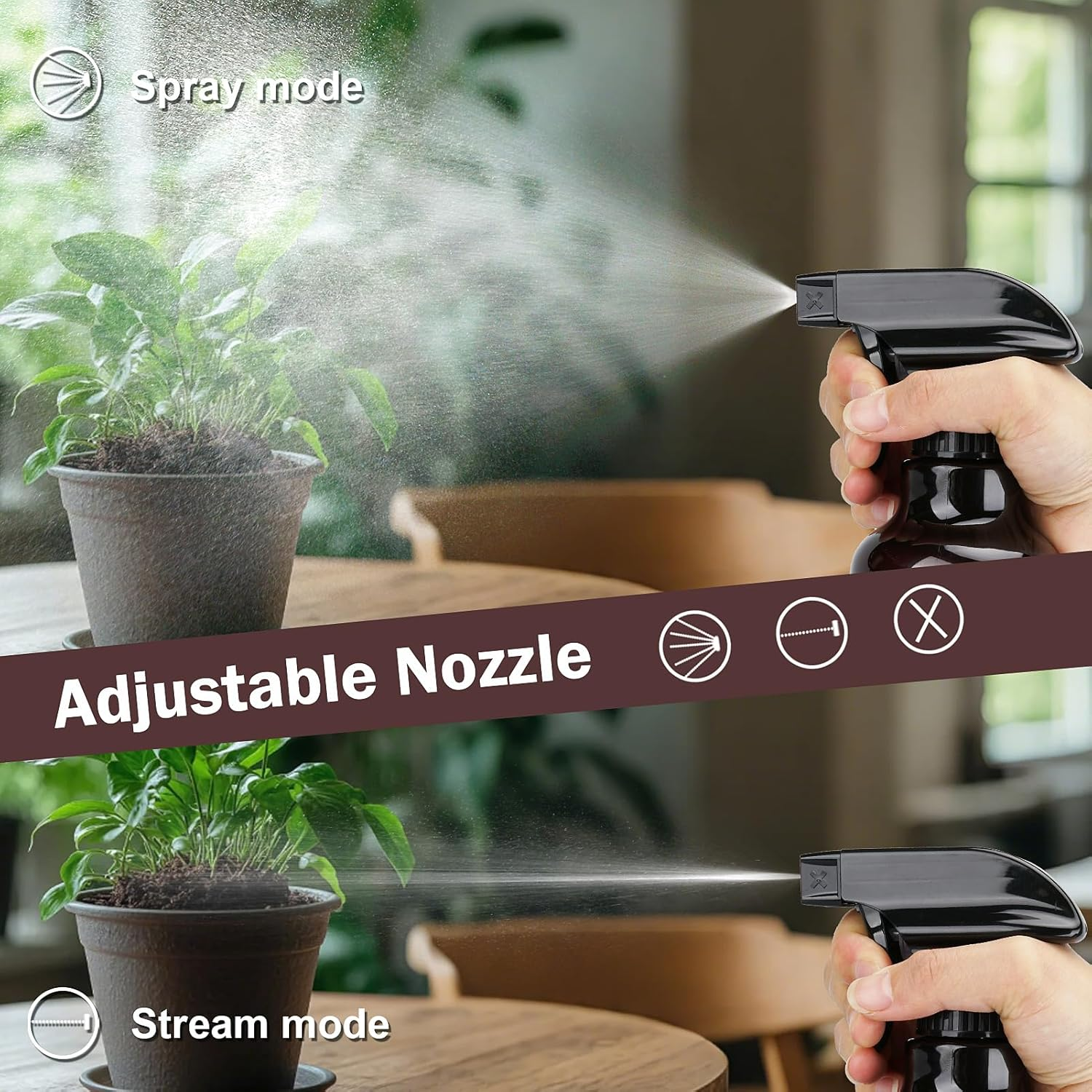 3 Pack Plastic Spray Bottles Empty Spray Bottle 10Oz/300Ml Heavy Duty Spraying Bottles Mist/Stream Water Bottle for Cleaning Solutions, Essential Oils, Hair (Amber) image number 2