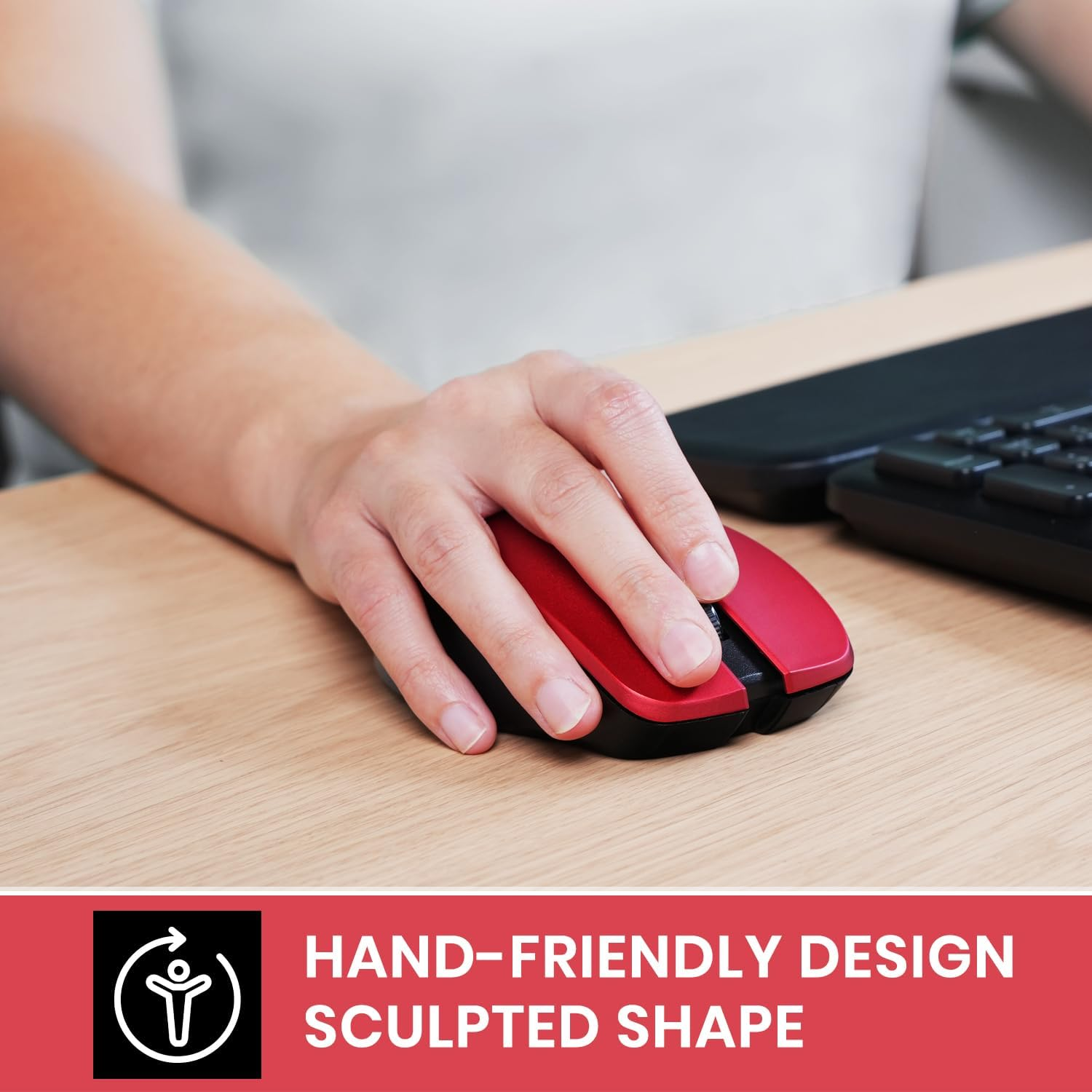 Perixx PERIMICE-621M Wireless Mouse - Silent Click with Ergo Design - Compatible for Desktop and Laptop PC - Wireless 2.4 Ghz - Beige (Red) - Pink image number 7