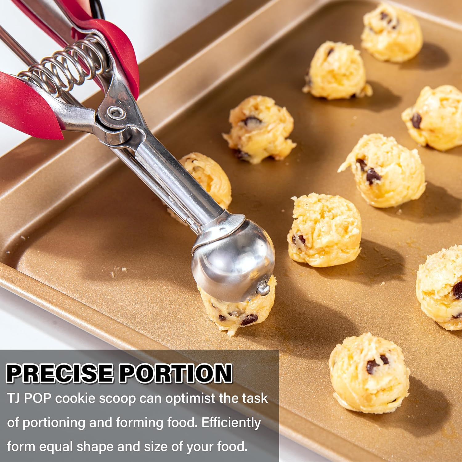 TJ POP Extra Small Cookie Scoop for Baking, 1 Teaspoon / 5 Ml / 1 Oz Mini Ice Cream Scoop 25MM, for Melon, Cookie Dough, Biscuit, Perfect Portion Sizes, Easy Squeeze & Release, Red image number 6