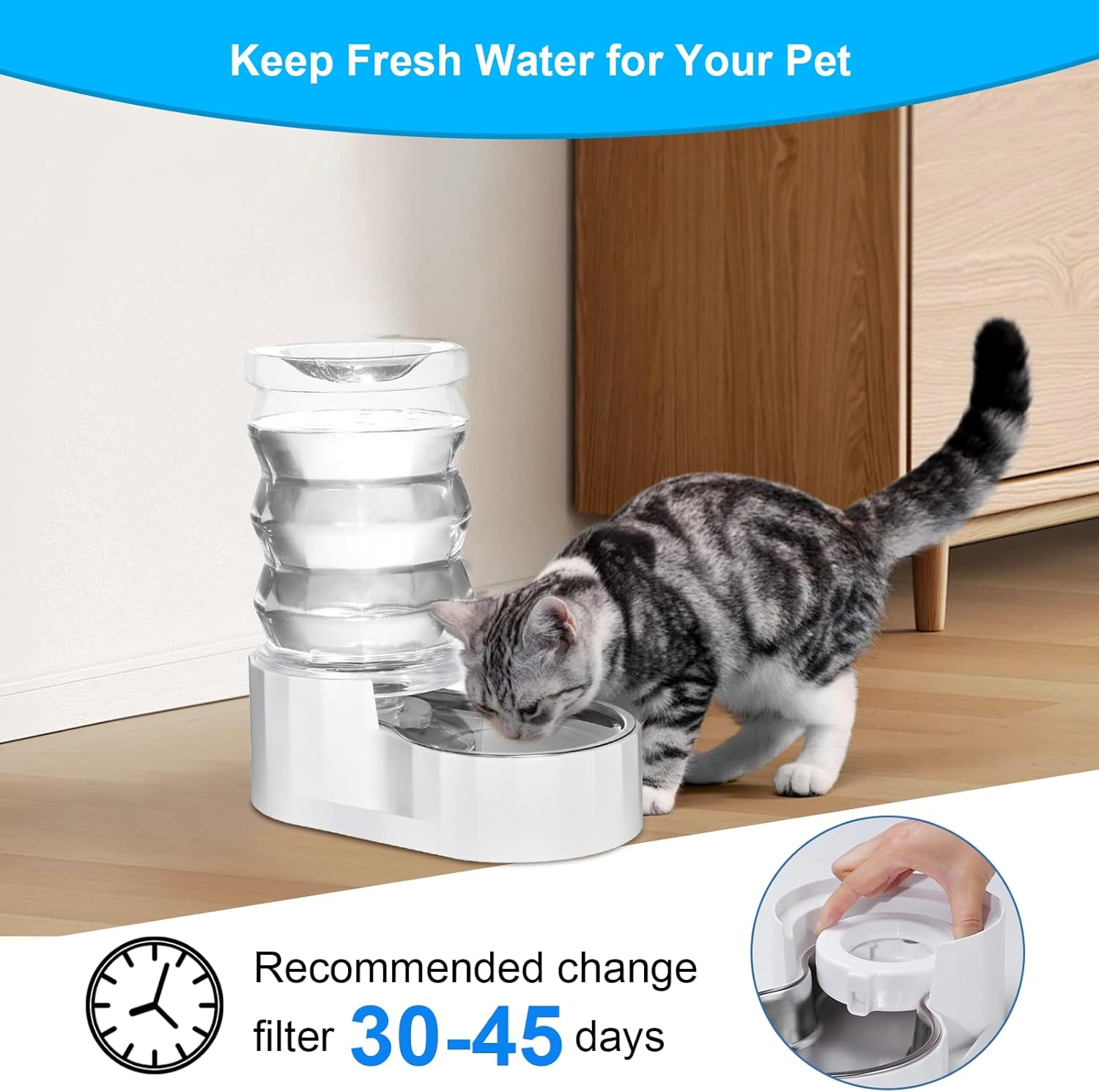 8-Pack Replacement Filters for 3L/3.6L/4.6L/6L/8L Gravity Pet Water Dispenser, Dog Water Filter Replacement, Triple Filtration Pet Fountain Filter, Water Feeder Filter for Cat and Dog image number 5