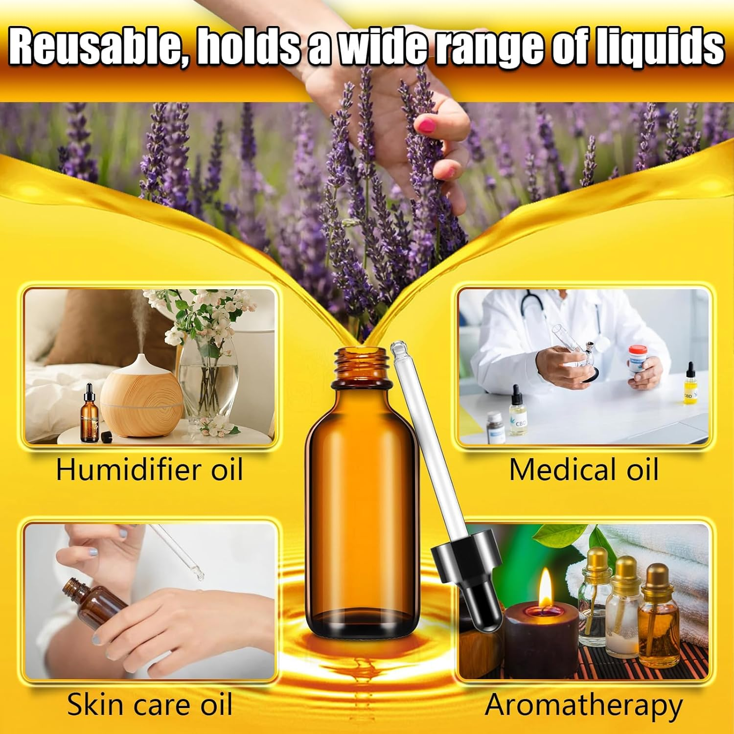 Dropper Bottle, 4 Pcs Amber Glass Dropper Bottle, 100Ml Tincture Bottle with Labels and Funnel for Essential Oils, Cosmetic, Laboratory image number 5