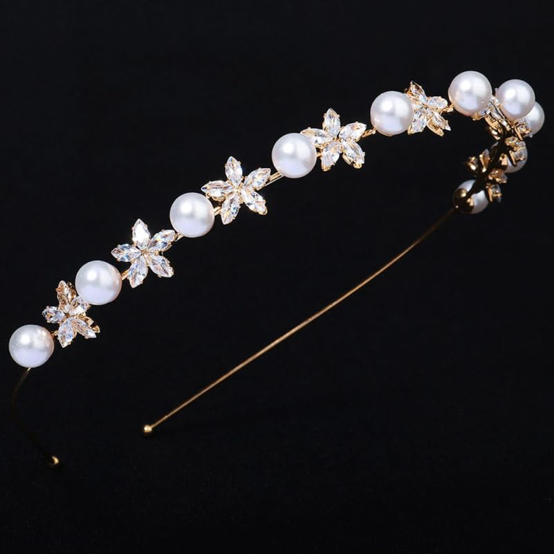 OATIPHO 1 X Zircon Hair Band with Pearls Thin Headband for Women Weddings Parties and Stylish Accessory for Unforgettable image number 6