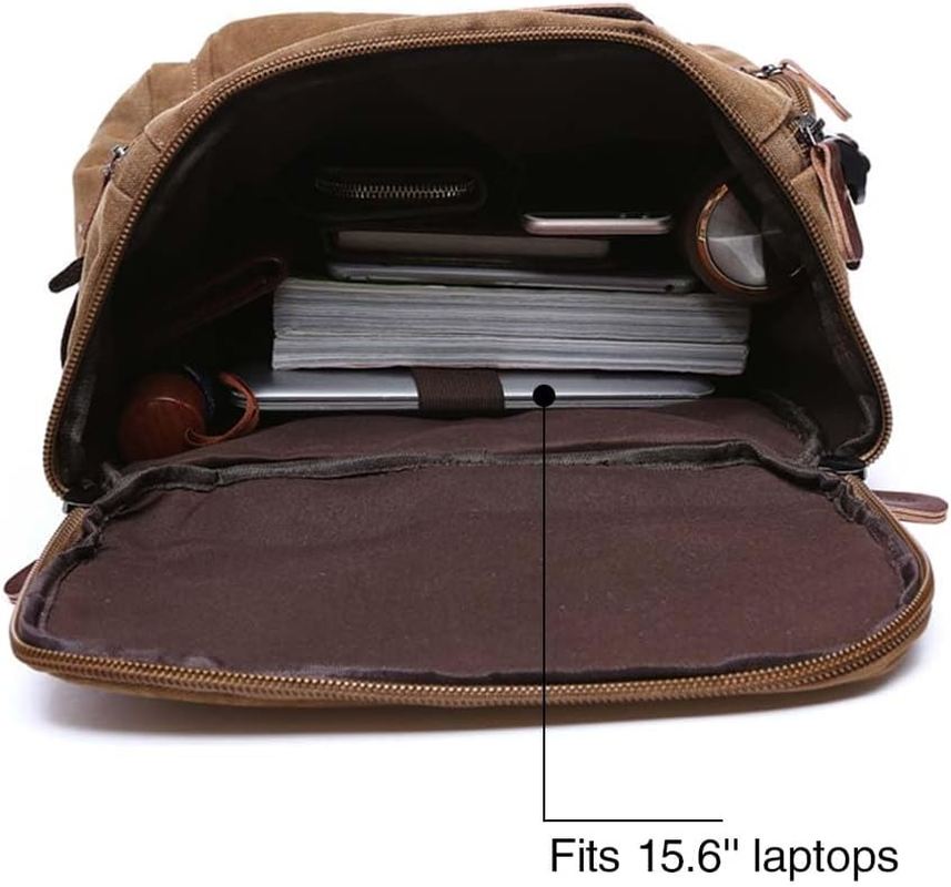 Jahomieo Vintage Canvas Backpack Casual Travel Rucksack 16Inch Laptop Daypacks Hiking Camping Backpack image number 6