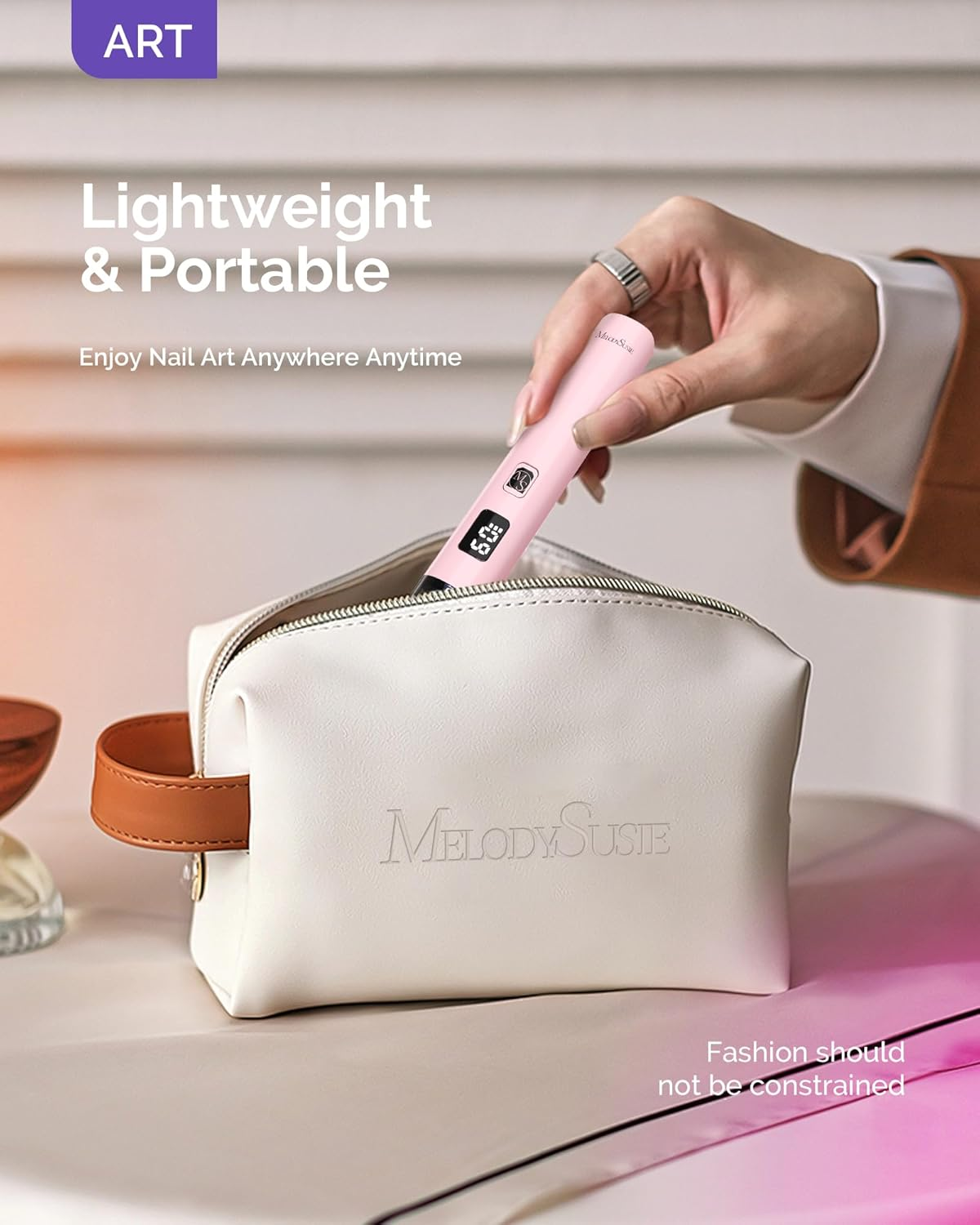 Melodysusie Handheld UV Light for Gel Nails, ART01R Cordless Gel X Nail Lamp Rechargeable with LCD Display, Eye Protection Cover Flash Cure Nail Dryer for Rhinestone Glue Decoration DIY at Home image number 2