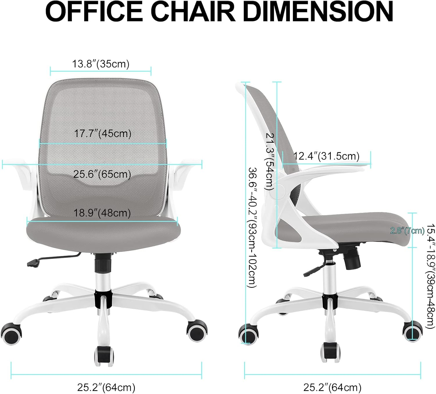 KERDOM Office Chair, Ergonomic Desk Chair, Breathable Mesh Computer Chair, Comfy Swivel Task Chair with Flip-Up Armrests and Adjustable Height (Kd933-C-Grey) image number 2