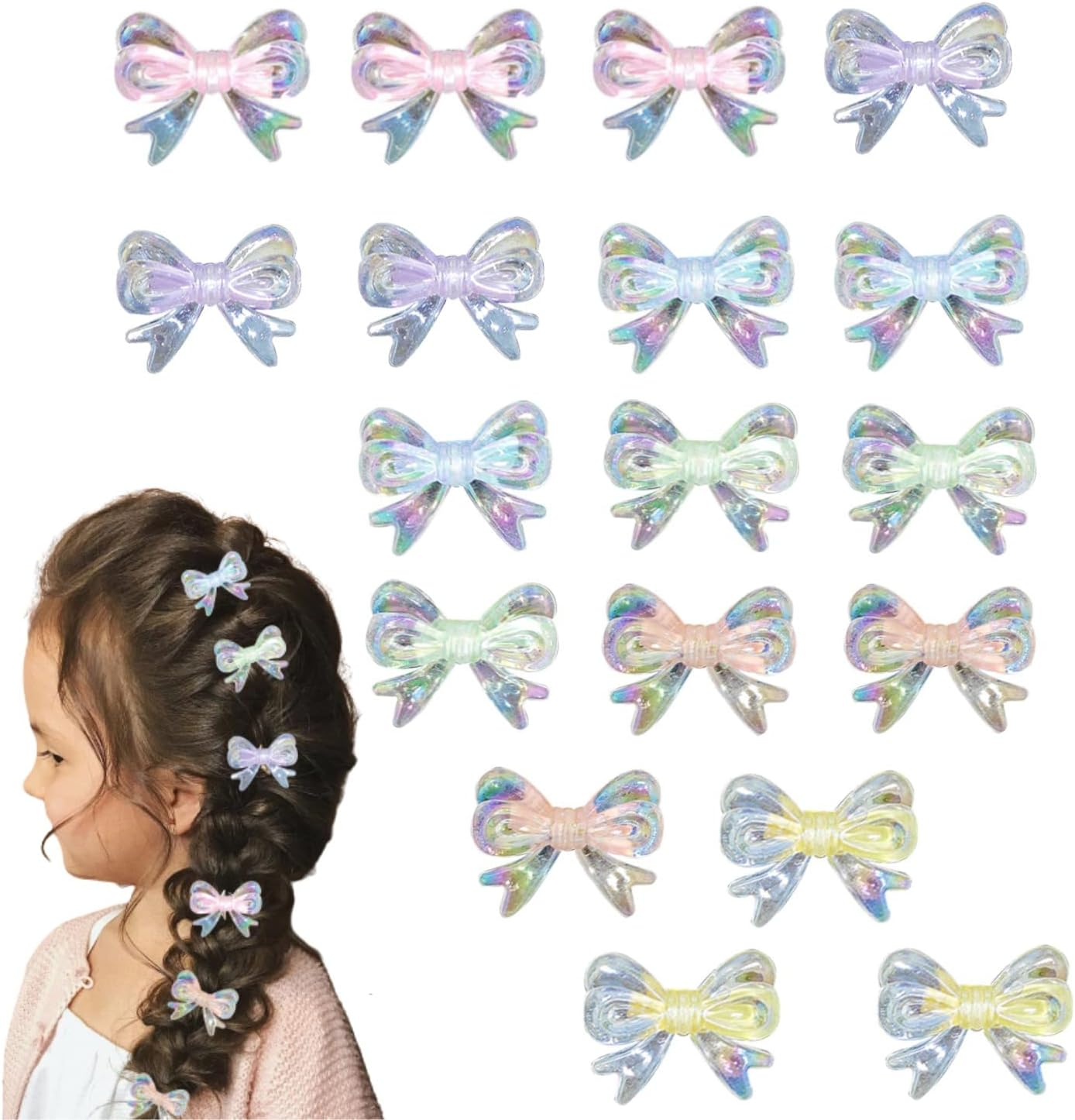 WUBAYI 18Pcs Bow Hair Clips Dazzling Cute Butterfly Hair Clips Cute Fairy Hair Clips for Children Clear Small Butterfly Baby Shatter Hair Clips, Suitable for Girls Teen Female Hair Accessories