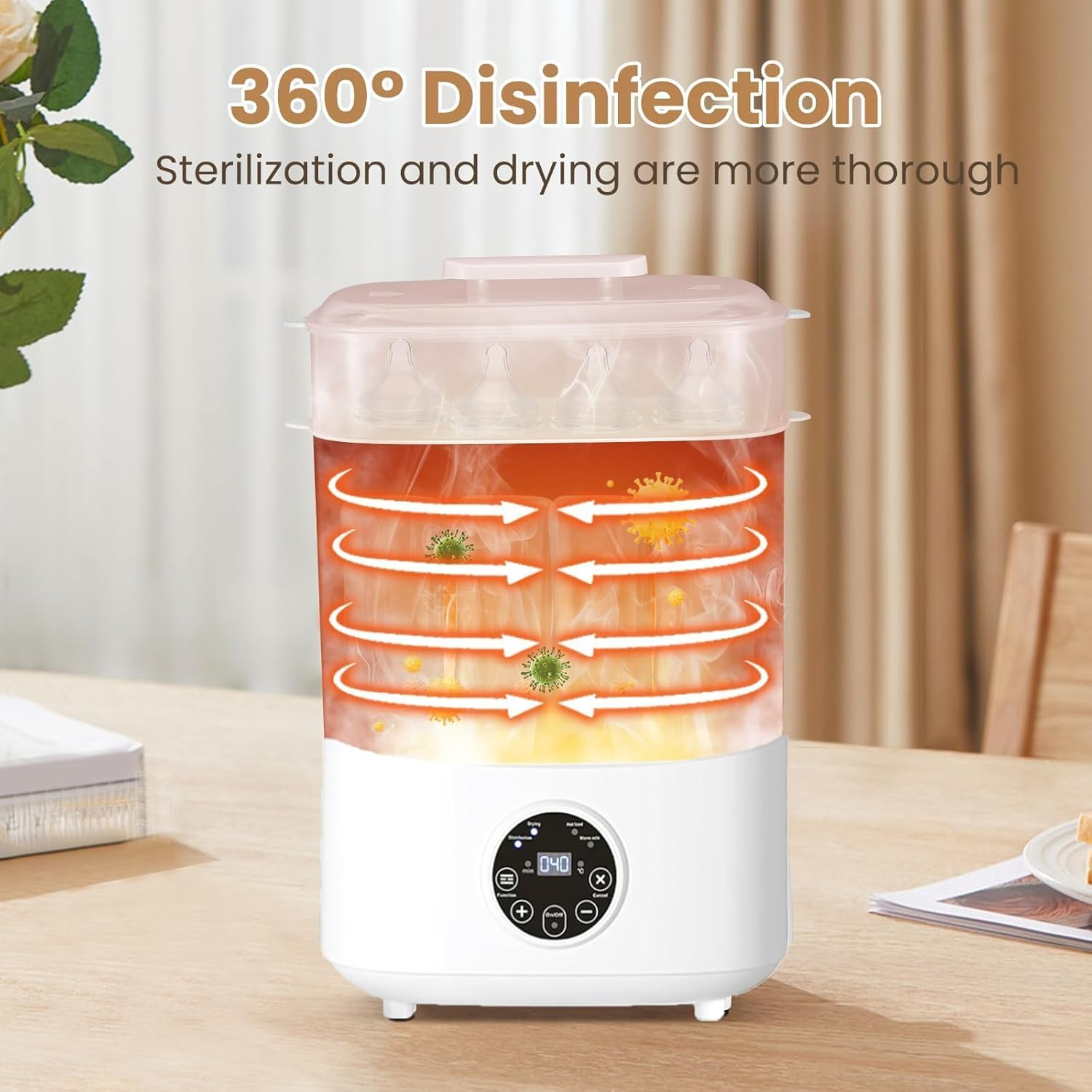 Baby Bottle Sterilizer and Dryer, 5-In-1 Large Capacity Bottle Sanitizer and Dryer, 2 Layers Compact Baby Bottle Electric Steam Sterilizer and Dryer for Baby Bottles, Pacifiers image number 5