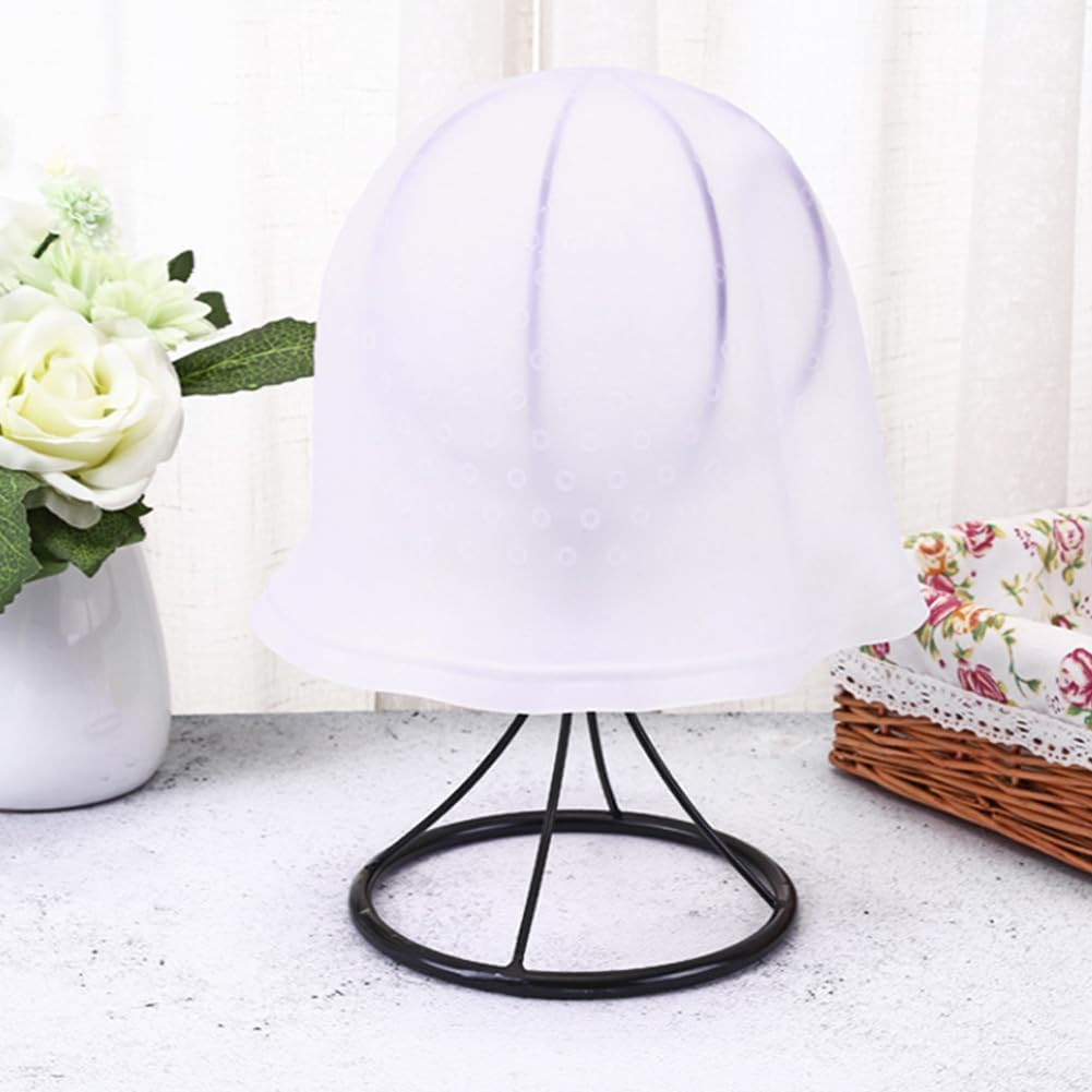2Pcs Silicone Salon with Crochet Highlight Cap for Dying Hair Flexible Women Men(Color:Transparent White) image number 4