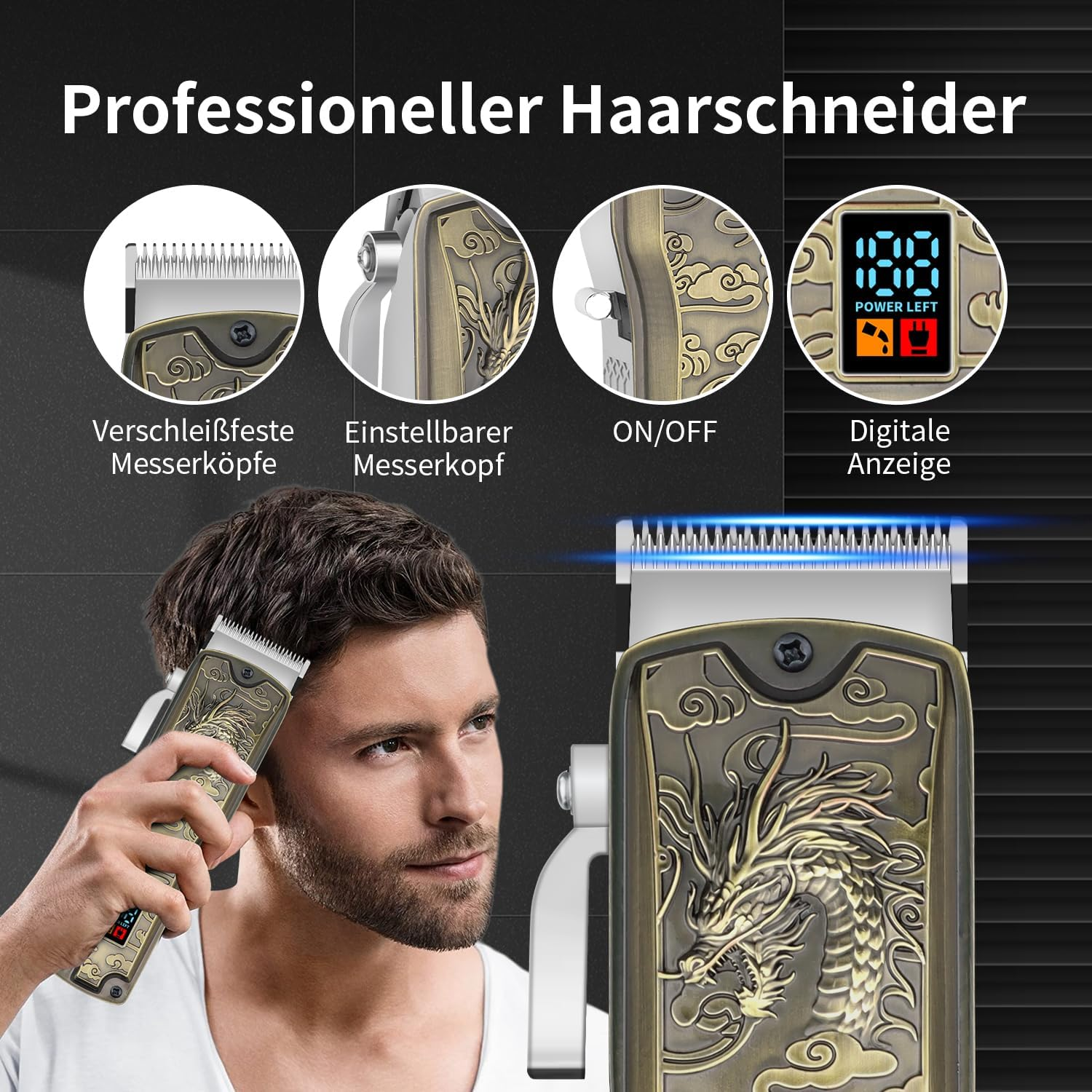 HIENA PRO Professional Hair Trimmer Set for Men, Cordless Hair Trimmer, Beard Trimmer, Foil Shaver Set, USB Rechargeable Complete Electric Hair Cutting Kit with 10 Guide Combs image number 3