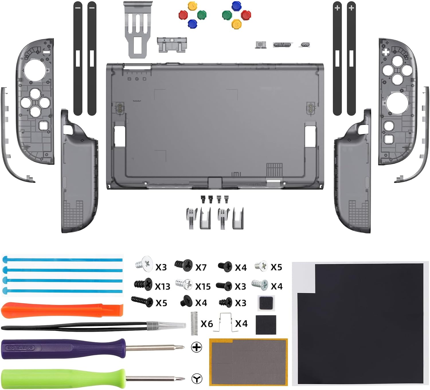 Extremerate DIY Shell Buttons for Nintendo Switch 2, Custom Console Rear Back Plate + Controller Faceplate with Decorative Strips ABXY Direction Keys for Joycon 2 - Essence Version - Clear Slate Black - Clear image number 3