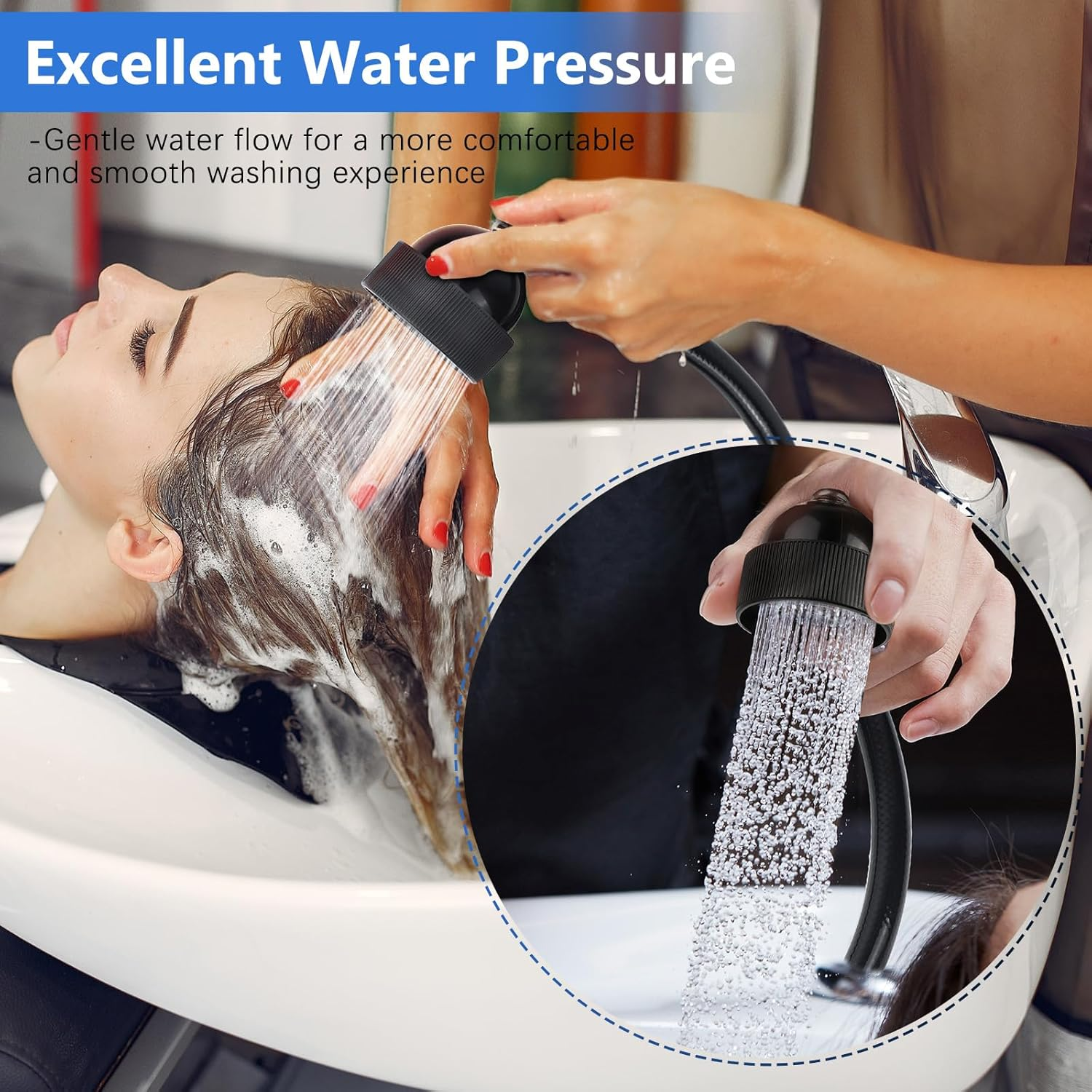 ZKDAUSDO 2 Pack UPC Certified Salon Shampoo Bowl Sprayer Head Hose Kit - 1/4" Thread to Attach Shampoo Bowl Faucet for Barber Shop Spa, Black Rubber Salon Sink Shampoo Bowl Hose Replacement Part image number 6