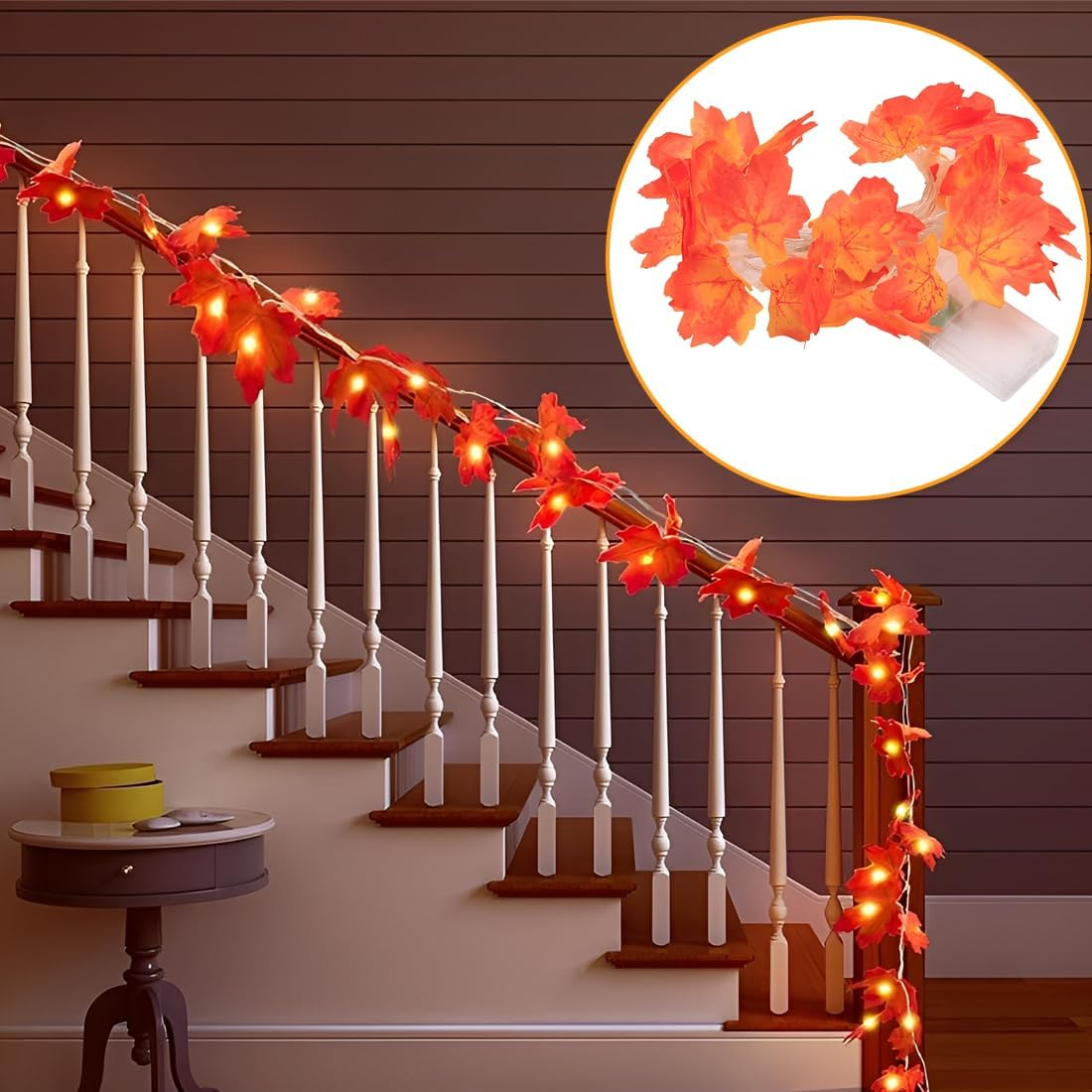 WUSJCOF 20 LED Autumn Decorative Fairy Lights, Halloween Fairy Lights, Maple Leaves Fairy Lights for Halloween, Autumn Decoration, Thanksgiving, Christmas image number 6