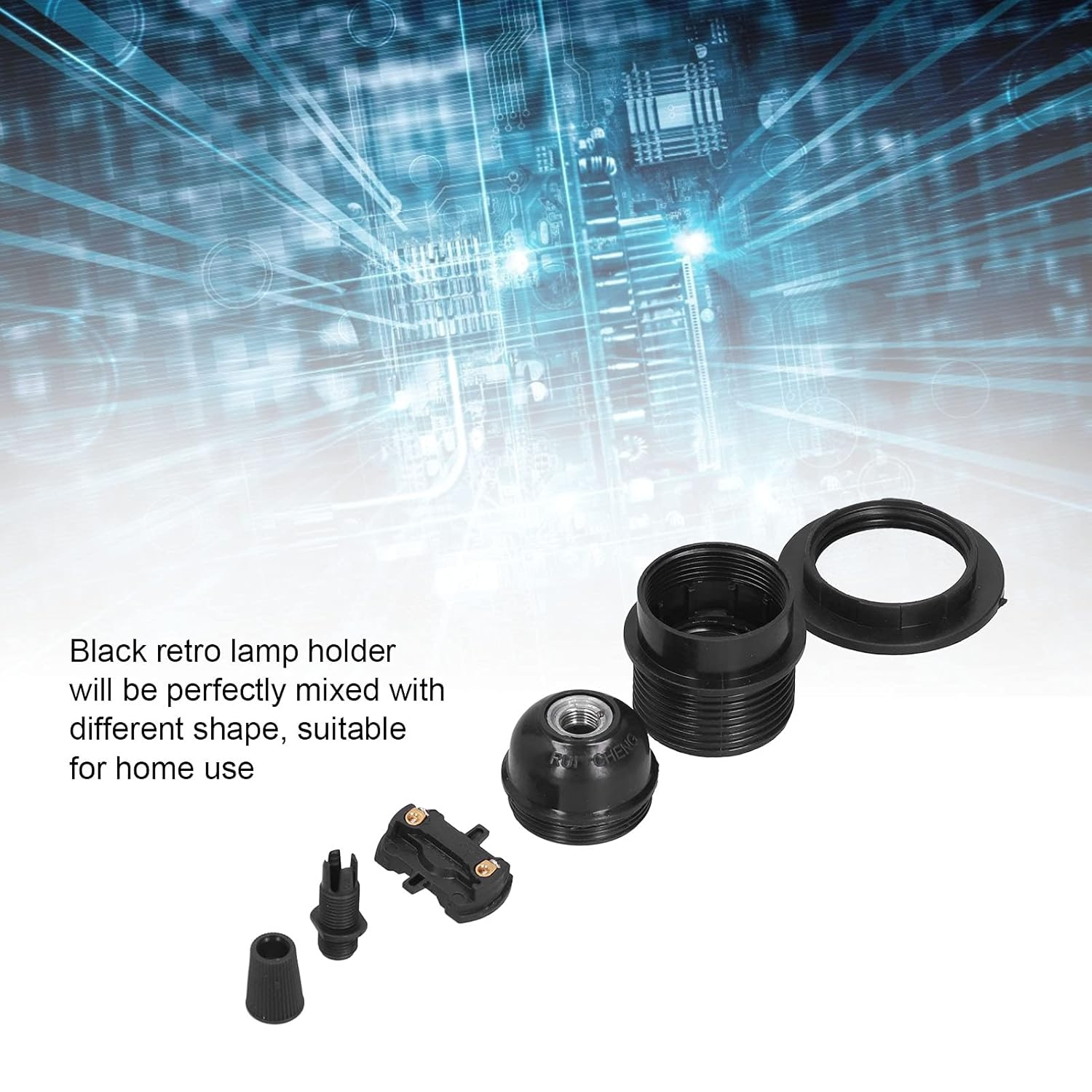 Threaded Lamp Socket, Hotel Decorative Light Accessories, Vintage Holder Black Screw, External Thread Retro E27 Bulb Holder DIY Pendant for Home Living image number 6