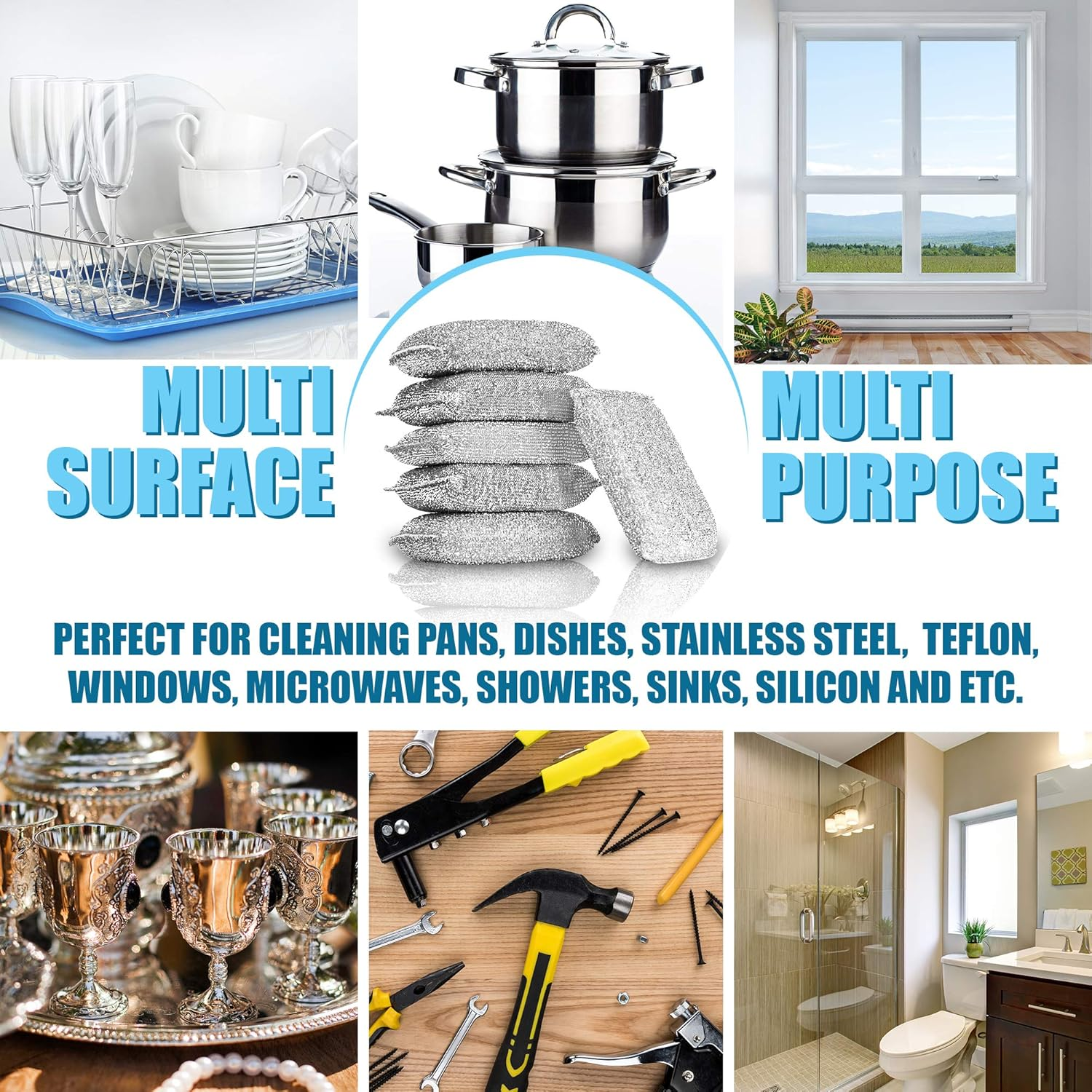 Kitchen Scrubbing Sponges - Heavy Duty Non-Scratch Scrubbing Cleaner Sponges in 1 Color - Multi-Surface Non-Metal Dish Scouring Scrubbers for Fast Cleaning (12) image number 4