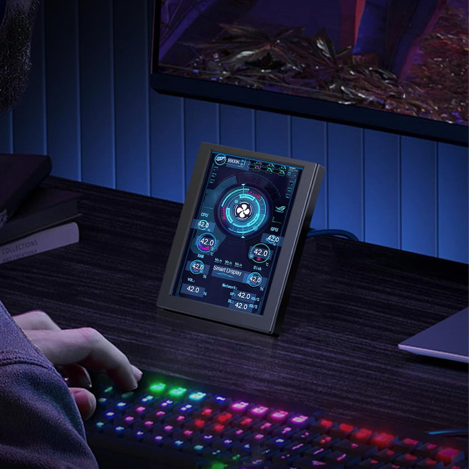 PC CPU Data Monitor, Plug and Play Computer Temperature Monitor Stepless Dimming 360 Degree Rotation 3.5 Inch Type-C Interface for Desktop (Black) image number 1