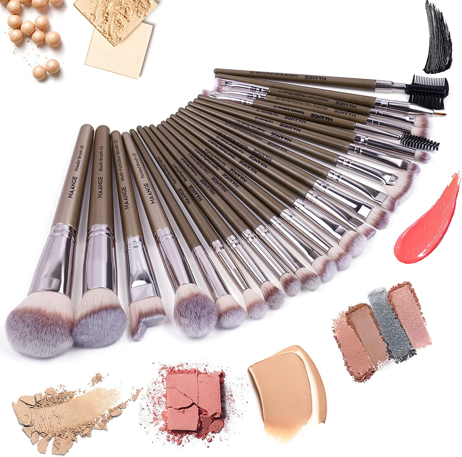 MAANGE Makeup Brush Set 23 Pcs Makeup Brushes Premium Synthetic Make up Brushes Professional Face Powder Blush Pointed Eyeshadow Blending Brush Kit, Graduation Gift (Champagne) image number 4