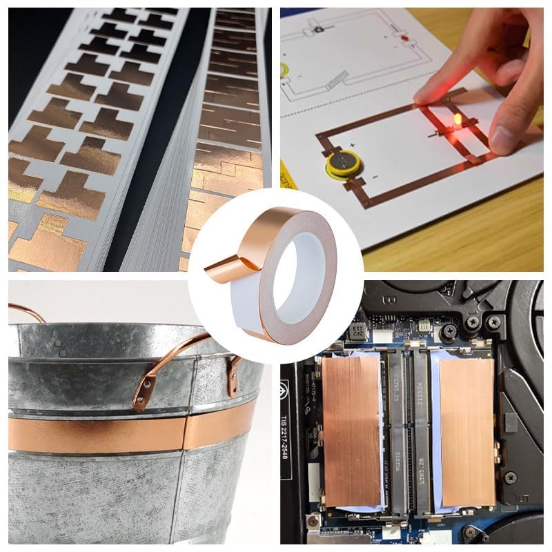 1 PCS 10Mm*20M Copper Foil Tape with Conductive Adhesive, Copper Tape for EMI Shielding, Electrical Repair, Paper Circuits, Guitar Muffling image number 3