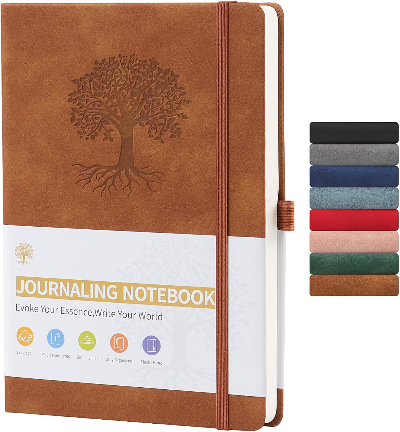 A5 Lined Journal Notebook, 192 Pages Leather Hardcover Notebook for Personal Writing, Study, Office, Travel Records(Brown)