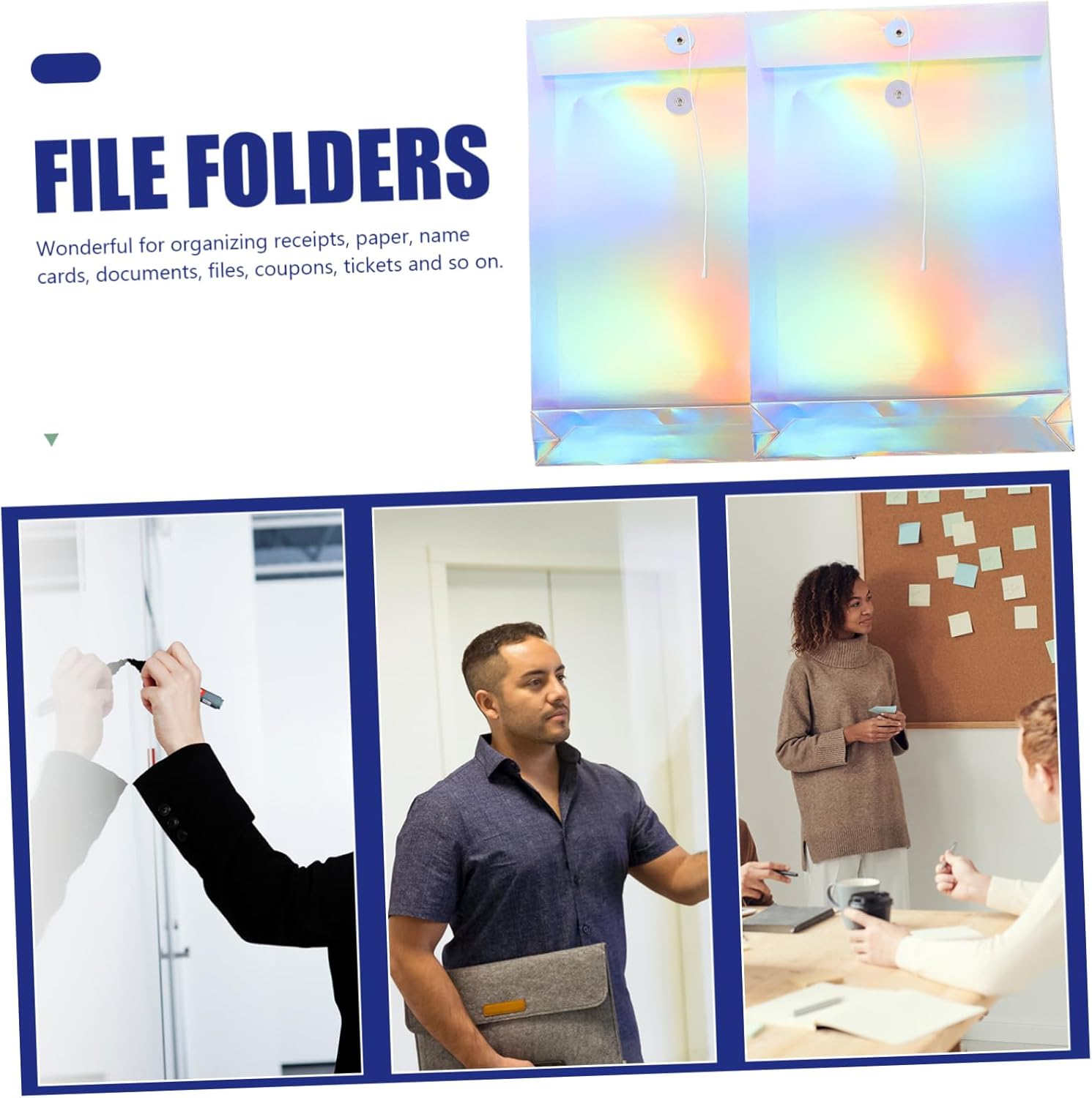 WEKAMOS 3Pcs File Bags Decorative Laser Document Organizers with Tie Closure Wear Packing Pouches for Office Home Student and Business Travel Storage image number 2