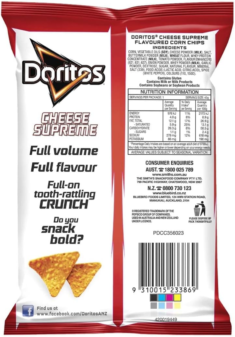 Doritos Cheese Supreme Corn Chips 18 X 45 G image number 2