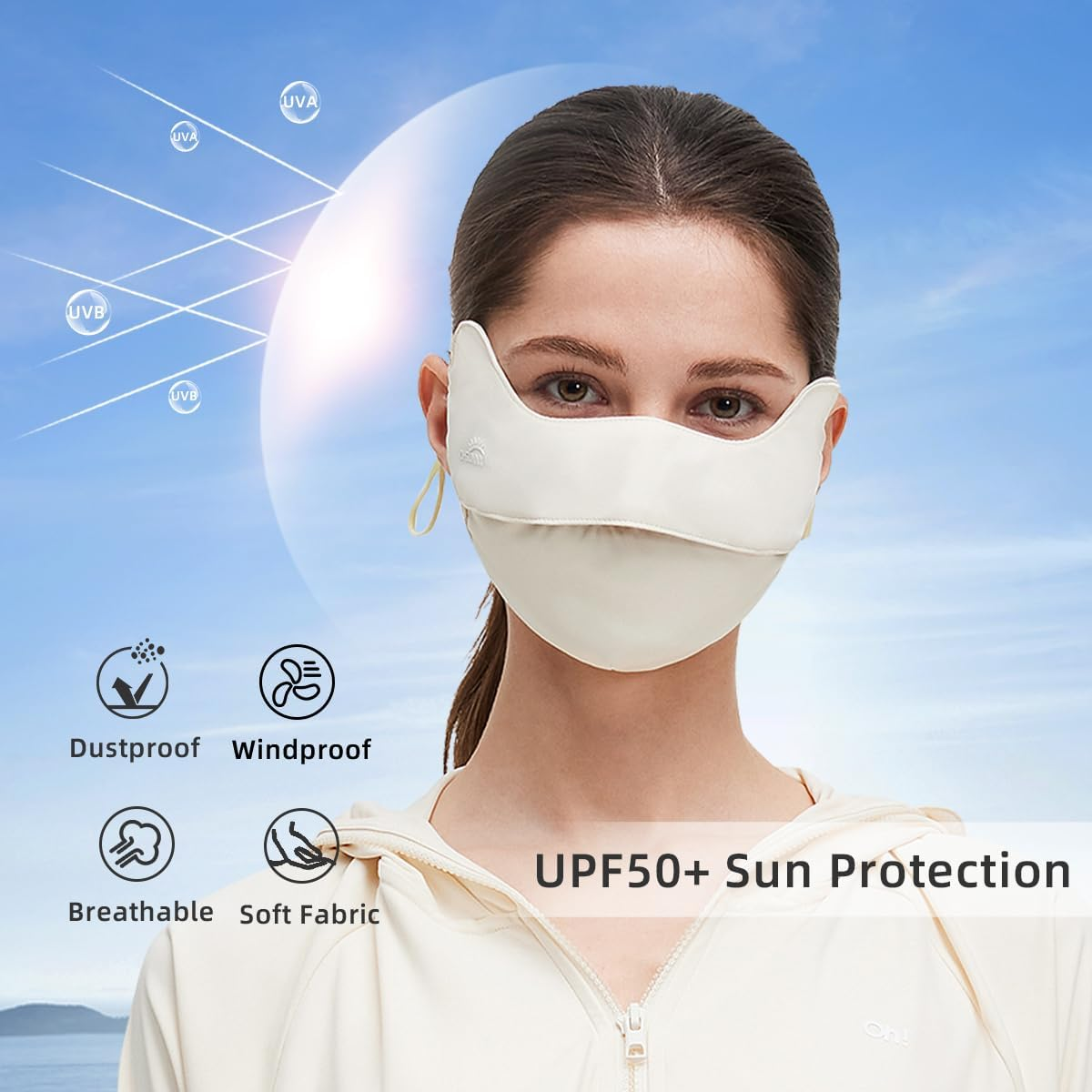 Men and Women UPF50+ Sun Protection Face Cover Cooling Breathable UV Mask with Nose Vent for Outdoor - Black(290） image number 7