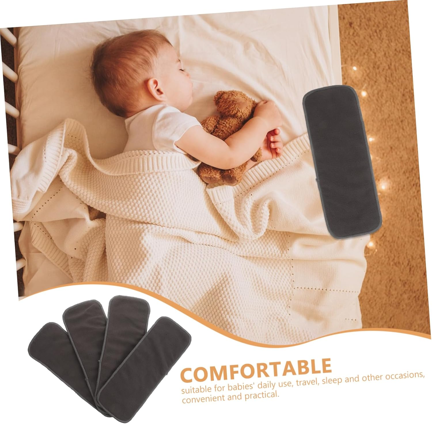 Kisangel 10Pcs Diaper Pad Insert Washable Bamboo Charcoal Pads Reusable Nappy Booster for Newborns Toddlers Household Use image number 2