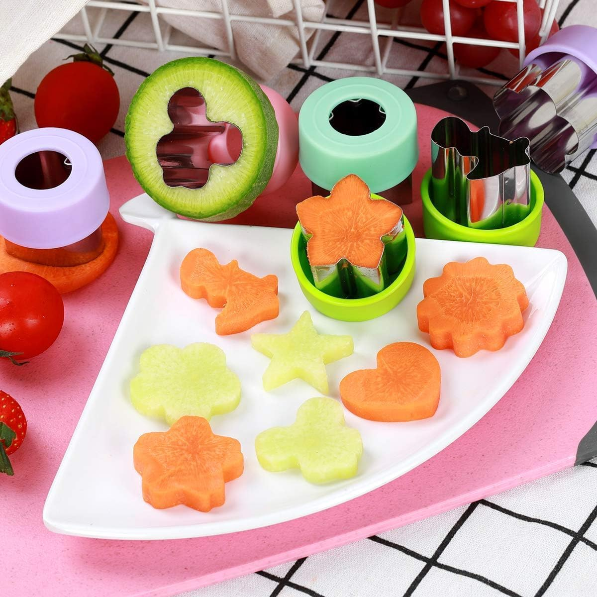 1.5" Vegetable Cutter Shapes Set - Mini Cookie Cutters Fruit Cookie Pastry Stamps Mold for Kids Baking and Food Supplement Tools Accessories (8Pack) image number 1