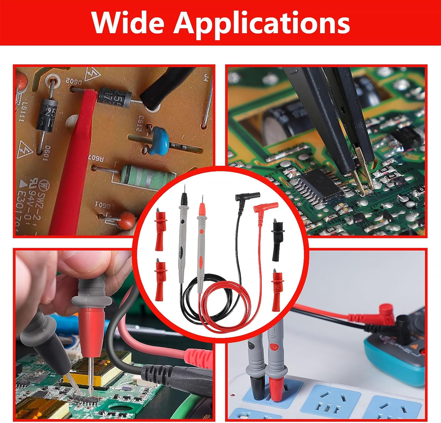 QCCAN Soft Silicone Electrician Test Leads Kit CAT III 1000V, Multimeter Leads 20A, Digital Multimeter Probes Electrical Test Probe, Multimeter Test Leads with 2PCS 1000V 10A Crocodile Clips image number 3