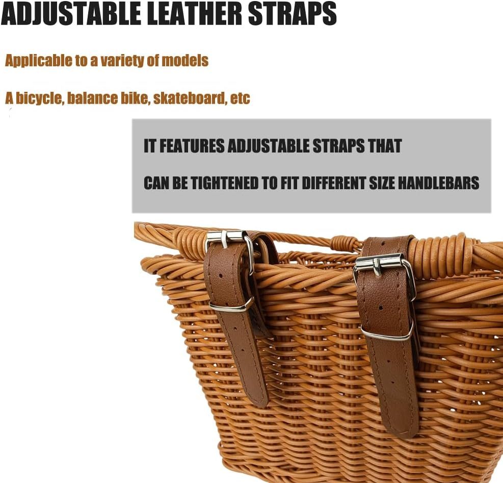 Kids Bike Basket, Front Bicycle Bike Baskets for Kids, Small Wicker Bike Basket for Boys and Girls, Small Wicker Basket for Bike, with 1Pc Bicycle Bell, and 1Pairs Ribbons Tassels