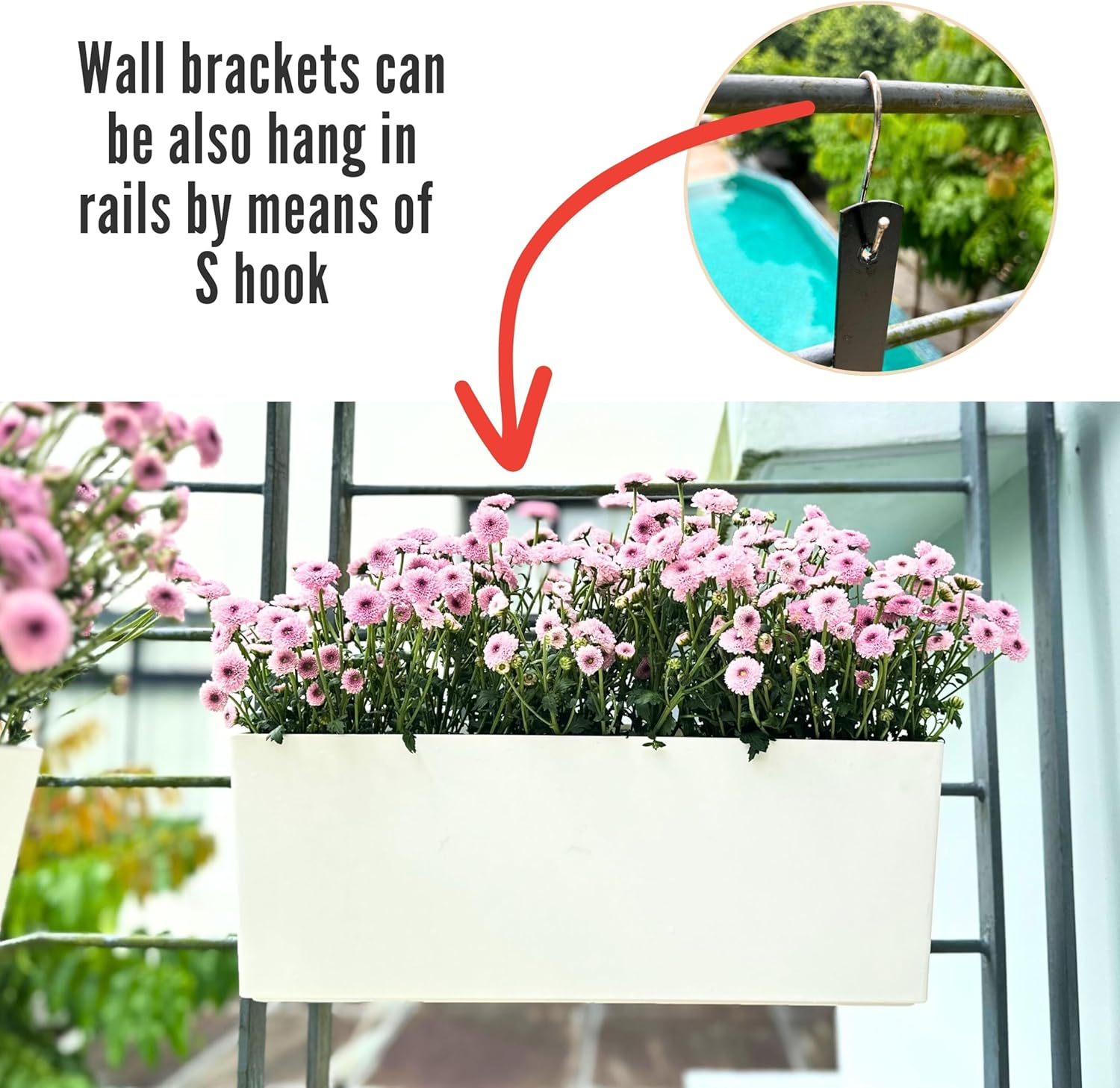 Lalagreen Wall Planter for Outdoor (2 Pack, 20 Inch) White Self Watering Rectangular Window Boxes Planters to Attach to House with Bracket, Country Vertical Plant Wall Holder Indoor Garden Minimalist image number 4