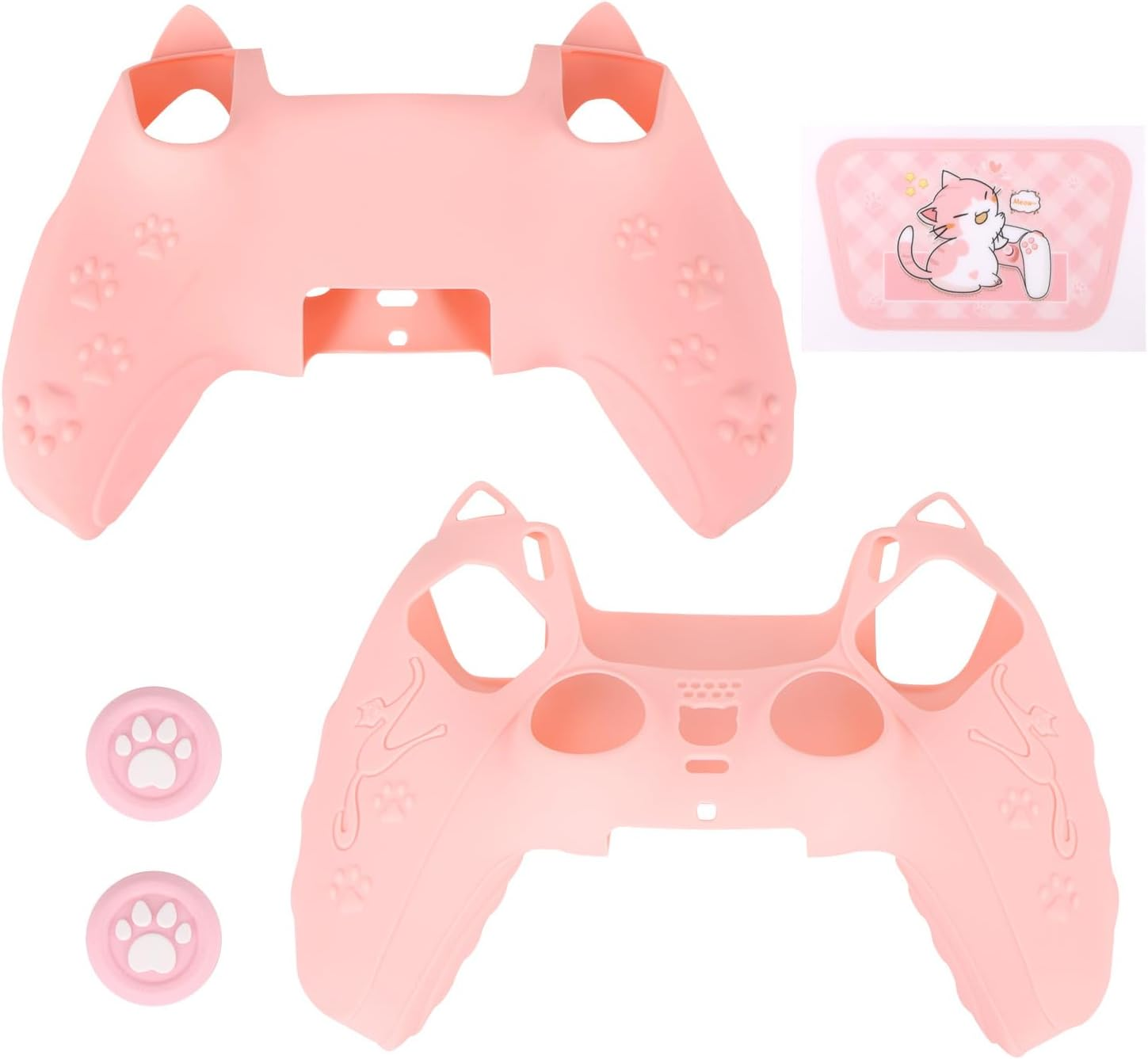 Pink Controller Skin Set for PS5, Cute Cat Paw Anti-Slip Silicone Cover Case for PS5 Wireless Controller Accessories Protective Shell with Thumb Grips & Touchpad Sticker, Girls Gamer Gifts image number 2