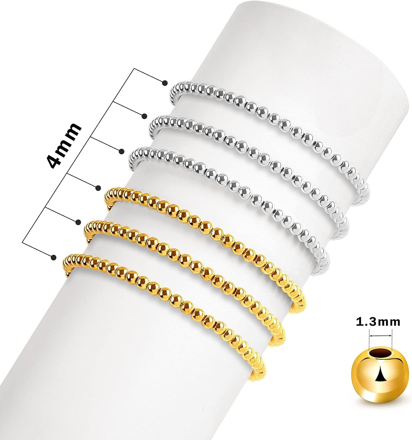 1200Pcs 4Mm round Beads Spacer Beads Smooth Loose Ball Beads for DIY Bracelet Jewelry Making Craft, Silver & Gold image number 4