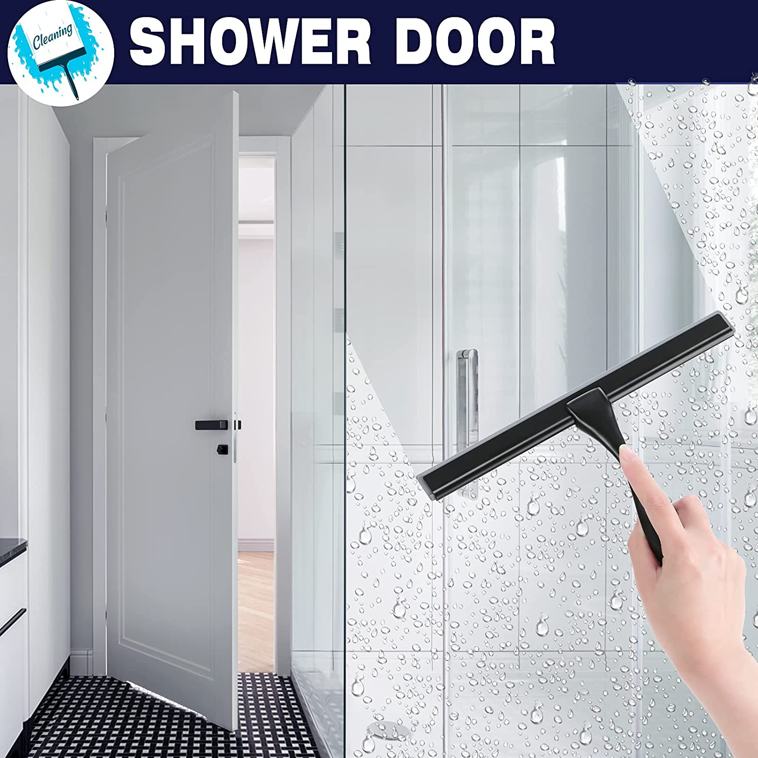 Shower Squeegee, 10-Inch Matte Black Squeegee, All-Purpose Stainless Steel Squeegee for Bathroom, Shower Doors, Mirrors, Tiles and Car Windows - 100% Streak Free image number 7