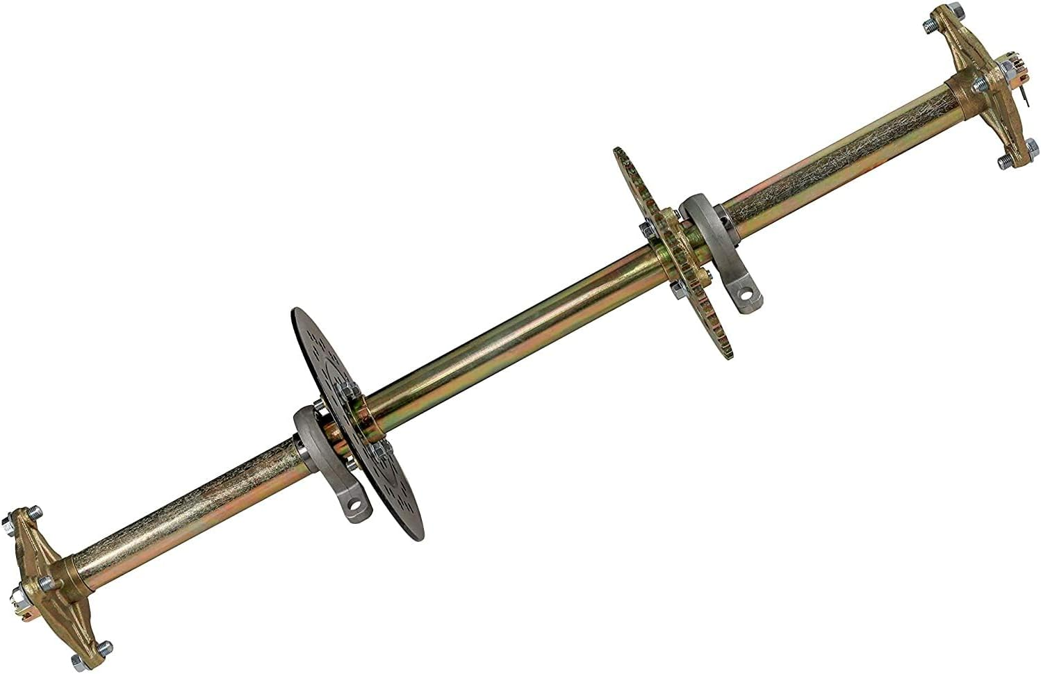 YC Yier Complete 32-Inch Rear Axle Kit, DIY Go-Kart Live Axle for Atvs, Quads, Buggies, Go Karts, and Golf Carts - Includes 6 Inch Go Cart Wheels, Steering Shaft, Brakes, Hubs and Chain Sprocket