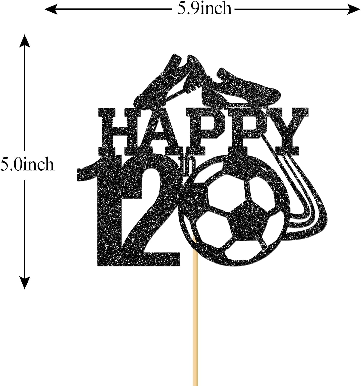 Monmon & Craft Soccer 12Th Birthday Cake Topper/Sport Theme Soccer Ball Cake Docer/Soccer Player Boy 12Th Birthday Party Decorations - Black Glitter image number 5