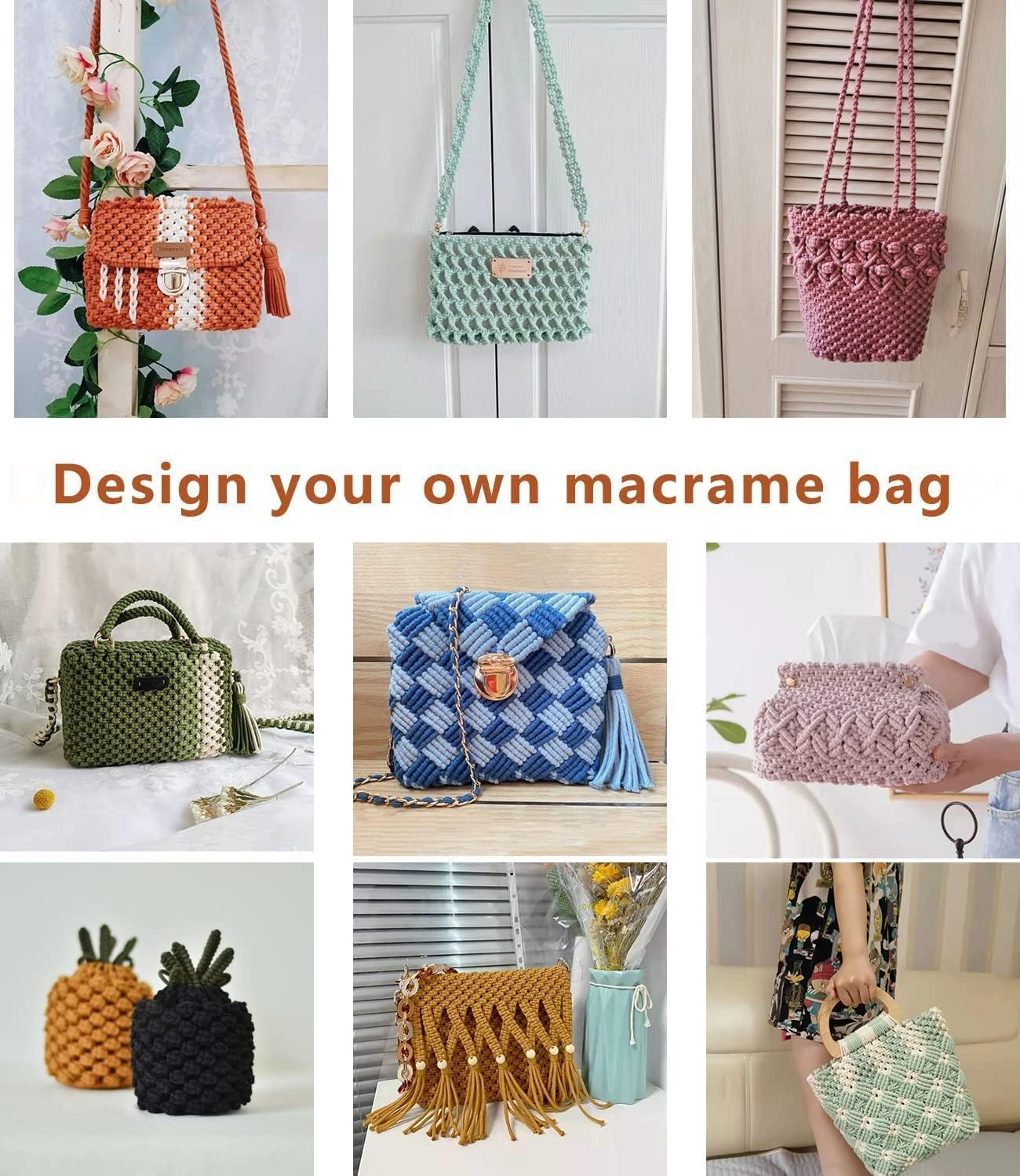 Braided Cotton Cord,Macrame Rope, 100% Natural Cotton Rope Macrame String, Craft Cord for Bag,Wall Hanging, Plant Hangers, Crafts, Knitting (Green, One Size) image number 1