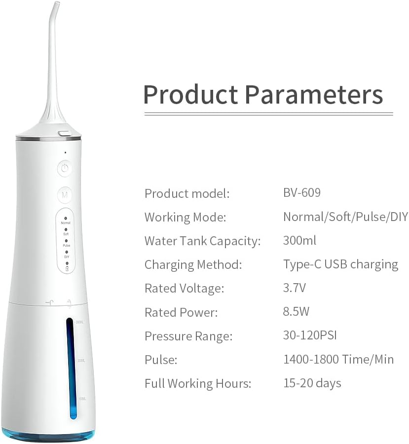 Techshining Water Flosser for Teeth Cleaning, Cordless Oral Irrigator with 4 Modes, 300Ml Tank, Rechargeable & IPX8 Waterproof &ndash; Dental Flosser for Braces, Gums, Travel Use image number 3